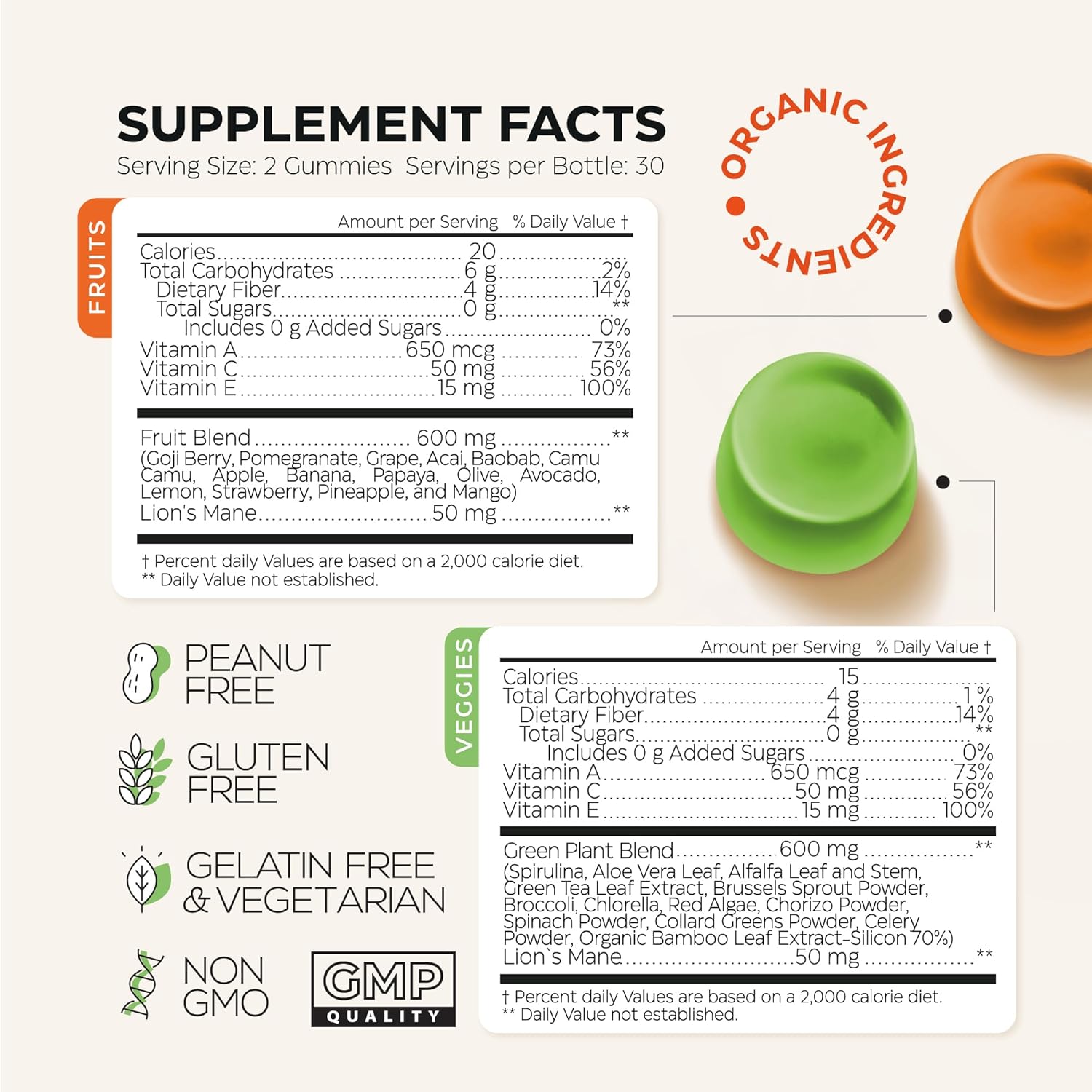Super Greens + Super Fruits Gummies (Fruits/Greens Powder in Gummies Form) - 600mg Greens Blend + 600mg Fruits Blend for Immune Support, Sugar Free, Vegetarian, Non-GMO, 2-Pack (120 Gummies) - Image 6