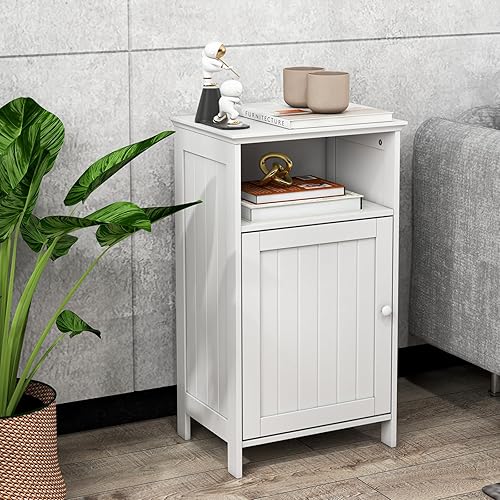 Miniatura 2 de Giantex Armario de almacenamiento de piso de baño, gabinete lateral con compartimento abierto, estante ajustable de 3 posiciones, base elevada,