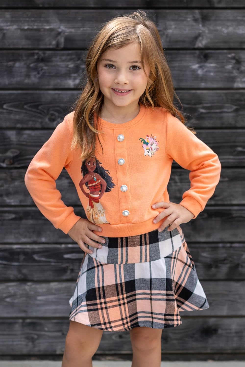 Disney Frozen Elsa Stitch Princess Moana Minnie Toddler Girl 2 Piece Outfit Kid Pearl Button Knit Top & Tweed Skirt Set 2-13Y - Image 2