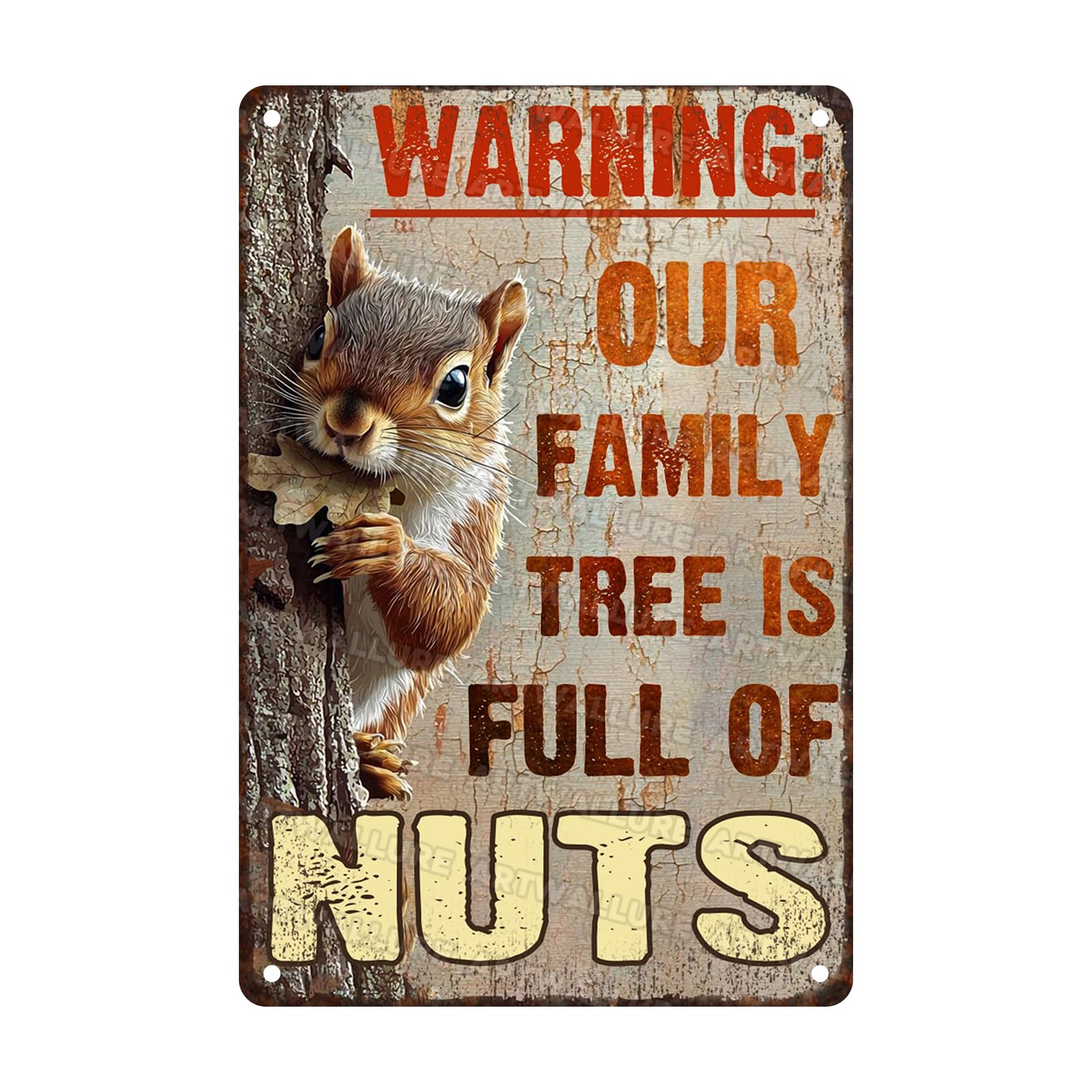 Squirrel Vintage Sign Cute Warning Our Family is Full of Nuts Metal Sign Fall Harvest Nut House Decor Funny Yard Decor 8x12inch