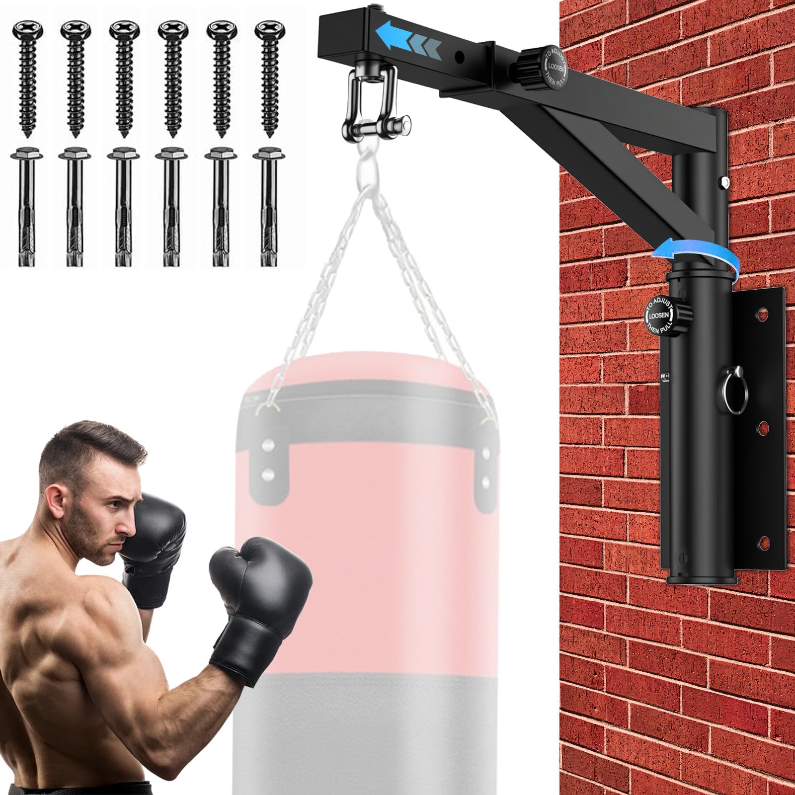 Boxsack Wandhalterung – Verstellbare Boxsackhalterung mit 360° leiser Drehung, Strapazierfähige Konstruktion, Kompatibel mit Sandsäcken, Speedbags, MMA-Säcken für den Einsatz im Home Gym