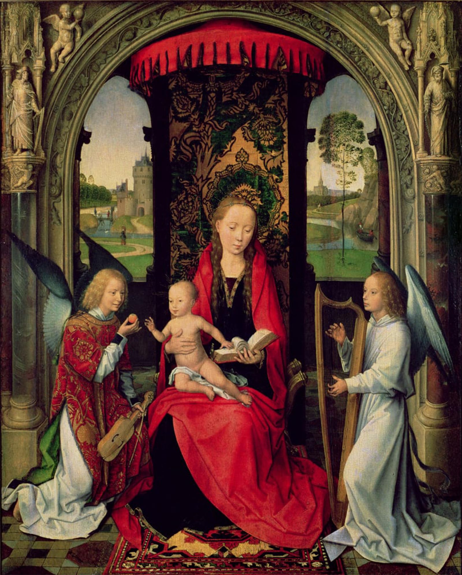 POSTERIIk Famous Animal Posters Vintage Picture Lady and Child with Two Angels by Hans Memling Modern Wall Decor for Home Decor 60x90cm