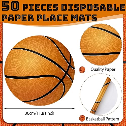 Miniatura 2 de 50 alfombrillas de papel de baloncesto de 12 pulgadas decoraciones de fiesta de baloncesto desechables con temática de baloncesto para cumpleaños