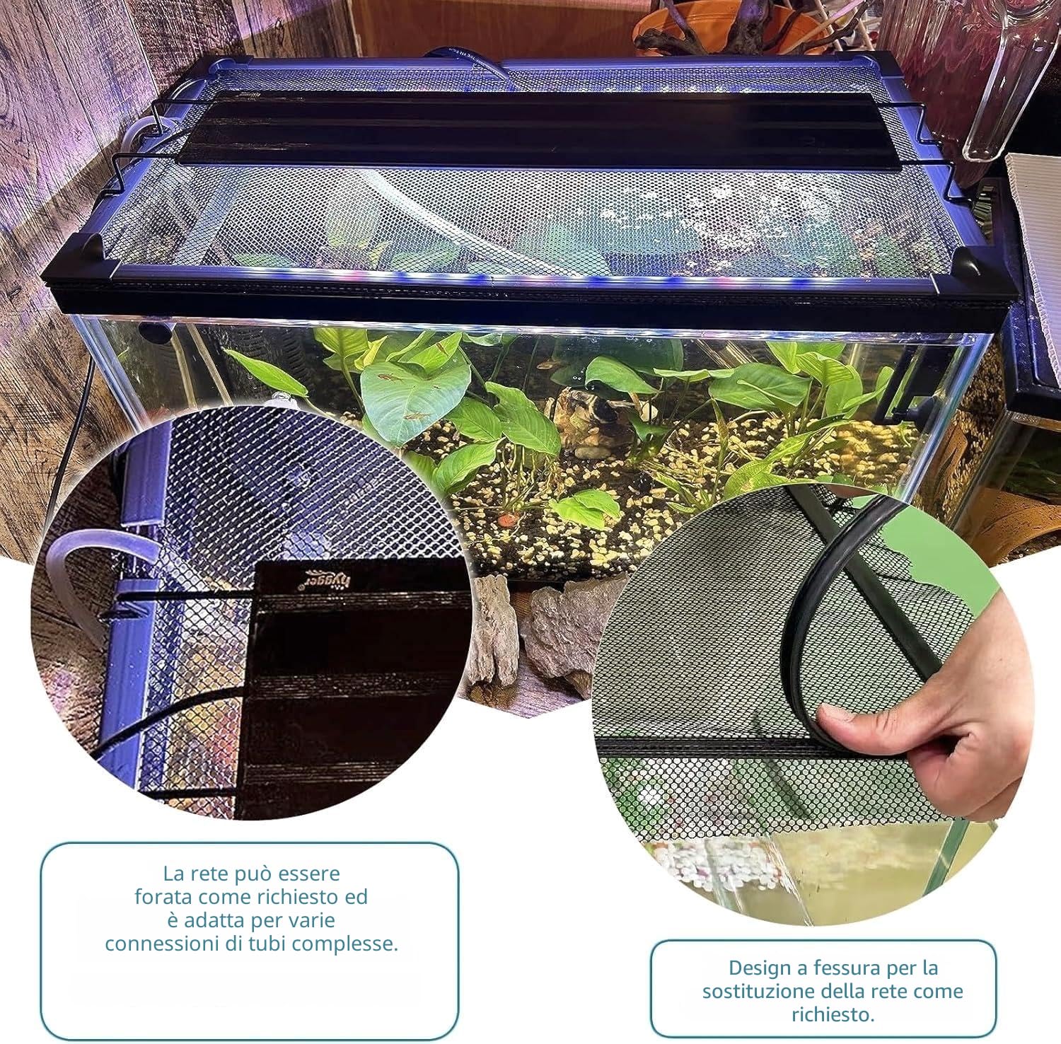 Copertura magnetica fai da te per il coperchio del serbatoio dei pesci, rete protettiva 94,7 x 45,7 cm, impedisce ai pesci di saltare fuori e prevenire la fuga di rettili, tartarughe, ecc