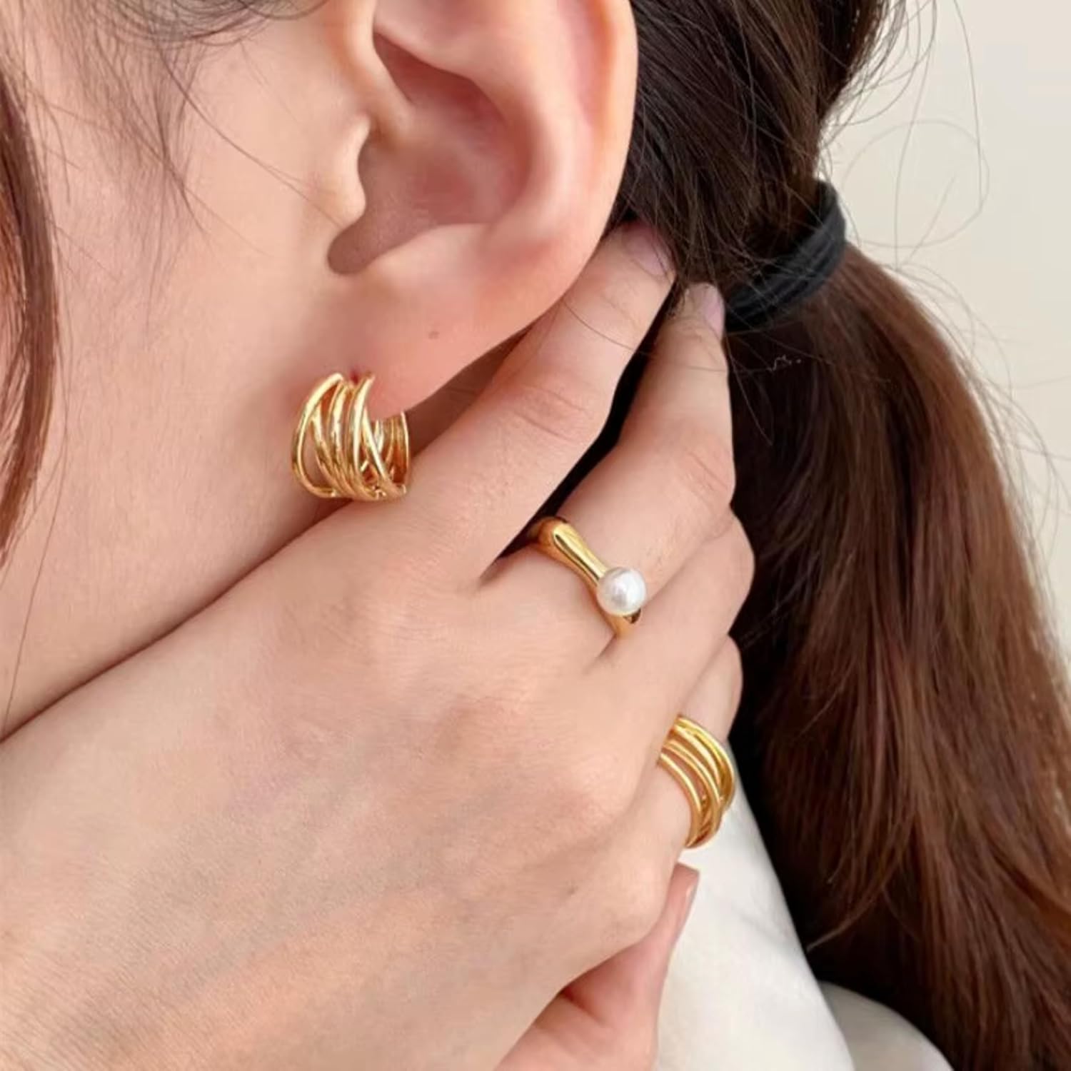 QueenBee 14K Gold and Silver Plated Pearl Ring – Adjustable Open Band, Minimalist Statement Ring, Modern Asymmetric Design, Elegant High-Polish Unique Pearl Jewelry, Trendy Gift for Her, Jewelry Gift for Birthdays, Mother's Day, Holidays - Image 4