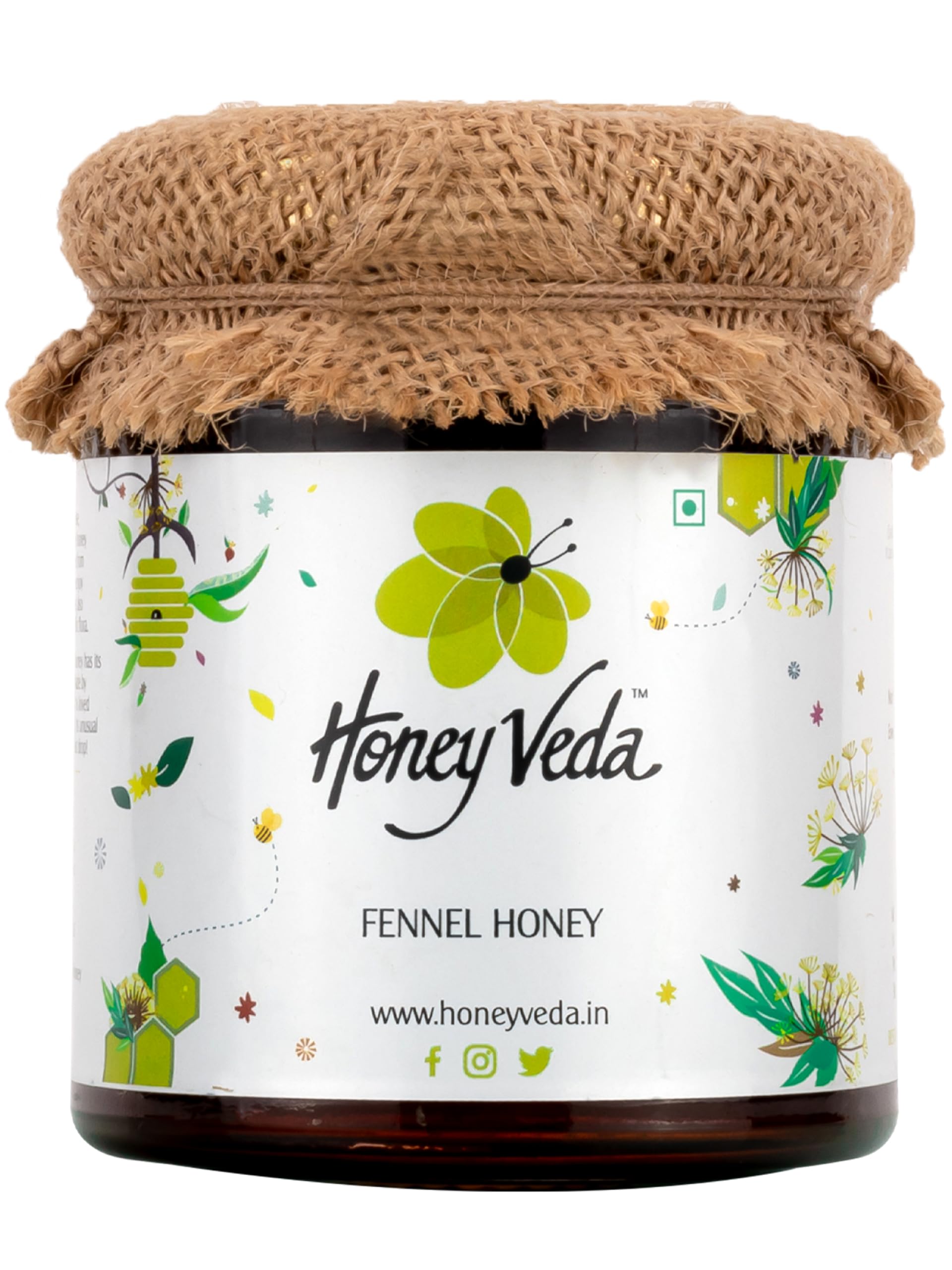 HoneyVeda 100% Natural Unprocessed Fennel Raw Honey - Unfiltered and Unpasteurized - 6 Natural Flavours Available - Monofloral Honey - Improves immunity, weight loss, cough