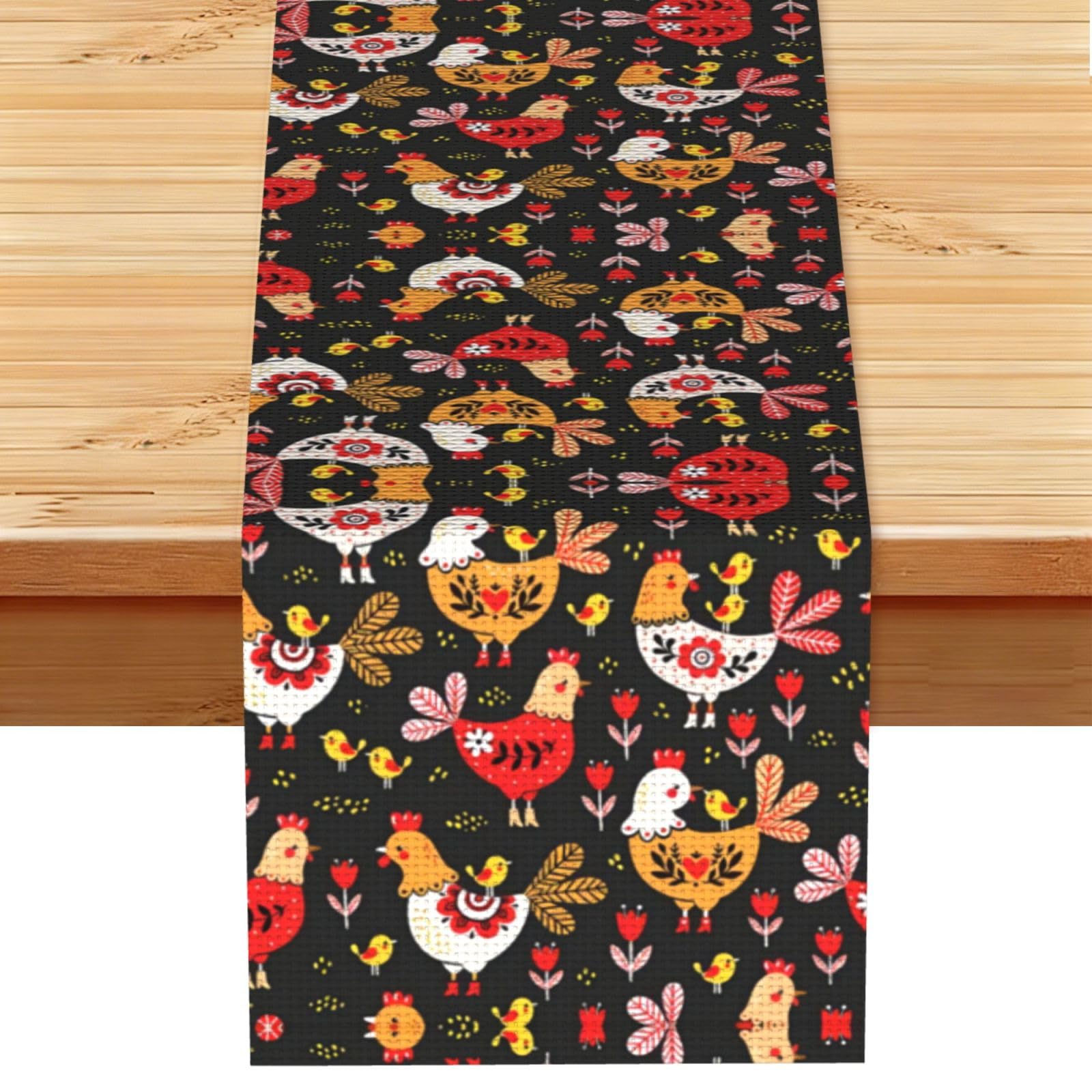Cute Rooster Chickens Linen Feel Table Runner Wedding Party Home Decoration
