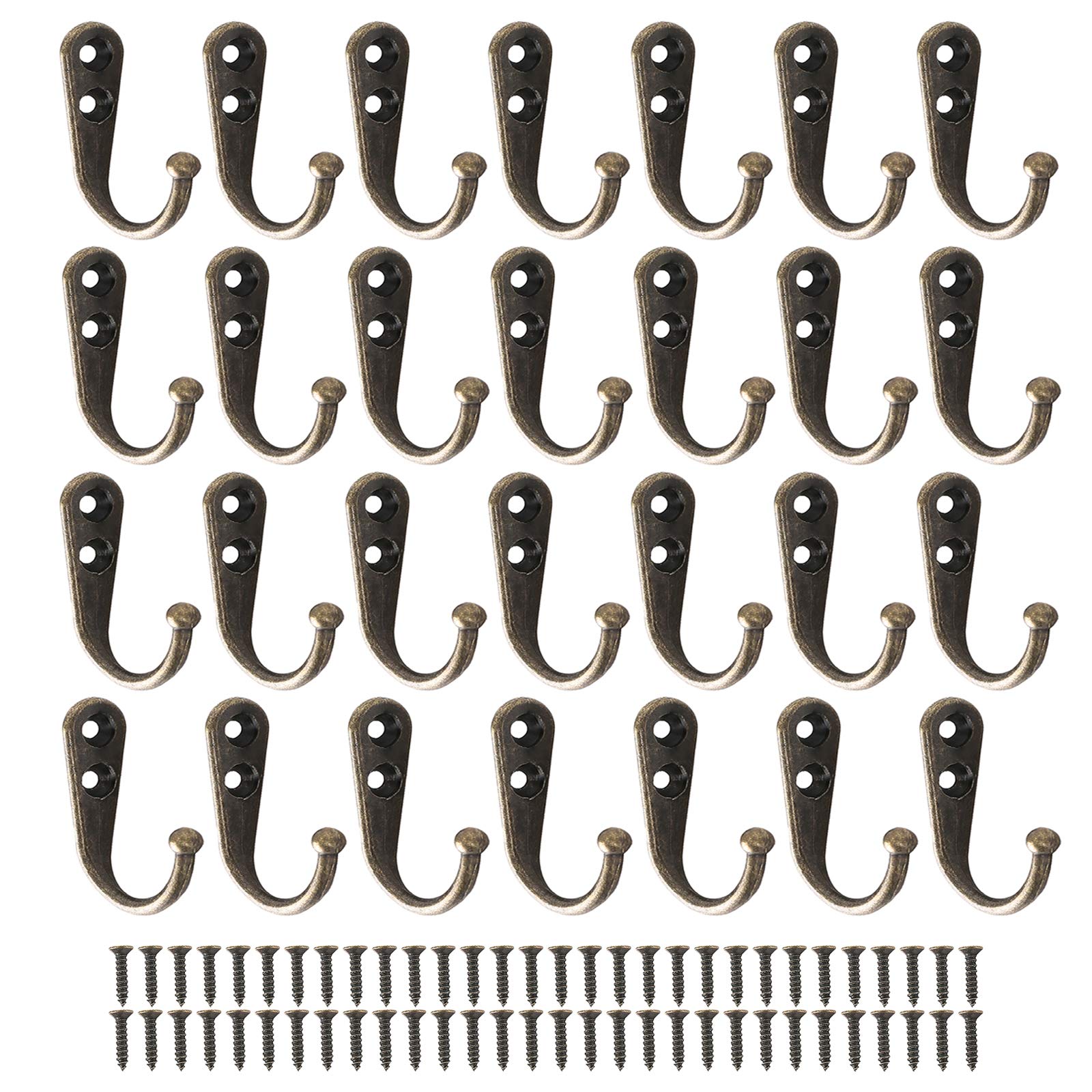 We All 28 Pieces Wall Mounted Coat Hook Robe Hooks Cloth Hanger Coat Hanger Coat Hooks and 58 Pieces Screws for Bath Kitchen Garage Single Coat Hanger (Black) (Bronze),1.96Lx1.37Hx0.2W inches