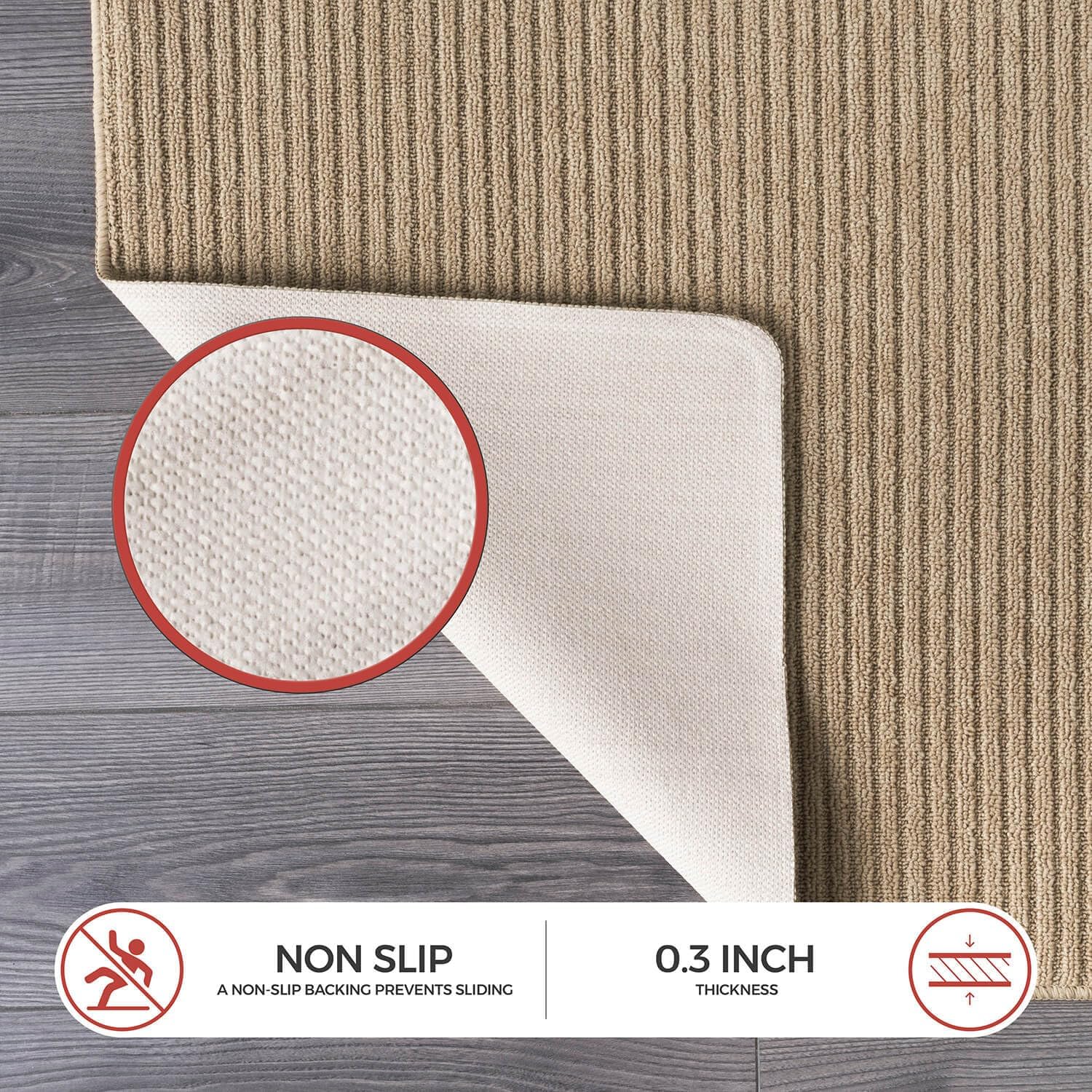Luul Home Non Slip Beige Solid Rubber Back Thin Rug for Living Room 5x7 Area Rugs for Kitchen, Rugs for Bedroom, Stain Resistant Easy Cleaning Non Shedding Carpet Beige 5 x 7