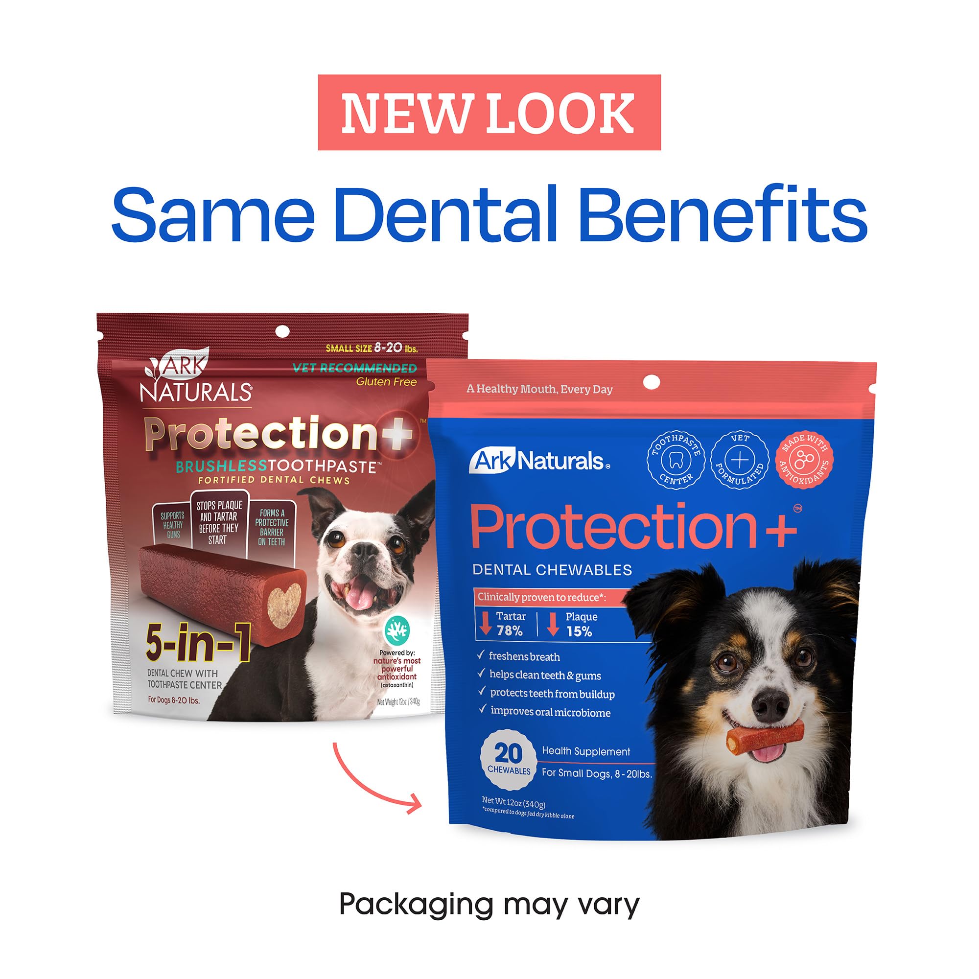 Ark Naturals Protection+ Pasta de dientes sin escobillas, masticables dentales para perros para razas grandes, evita la placa y el sarro, refresca el aliento, 54 onzas, 1 paquete, rojo, 54 onzas