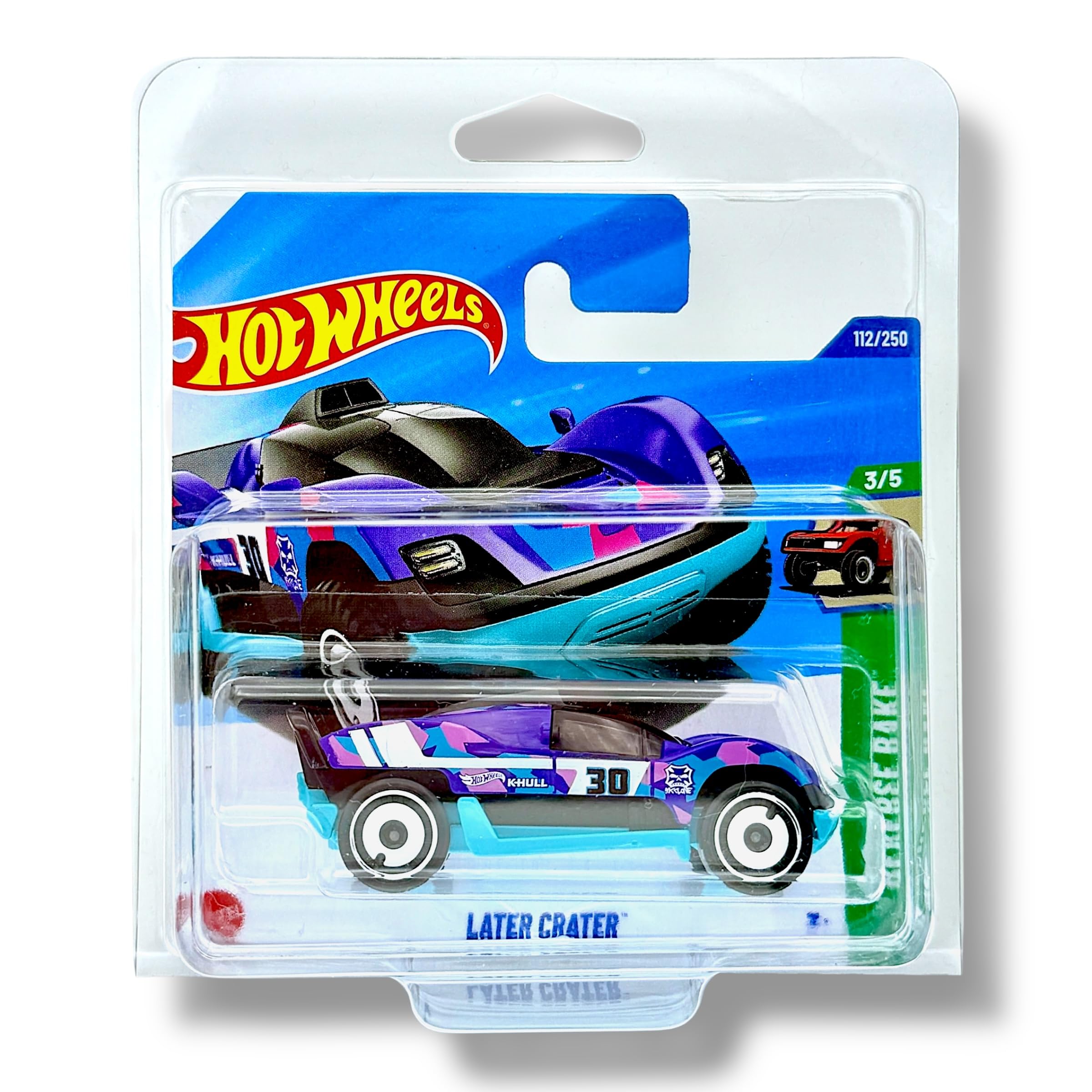 Hot Wheels Later Crater (Purple, Blue, Pink & White) 3/5 HW Reverse Rake - 2025-112/250 (Short Card) - includes a KLAS Car Keeper Protector Case - JBB71