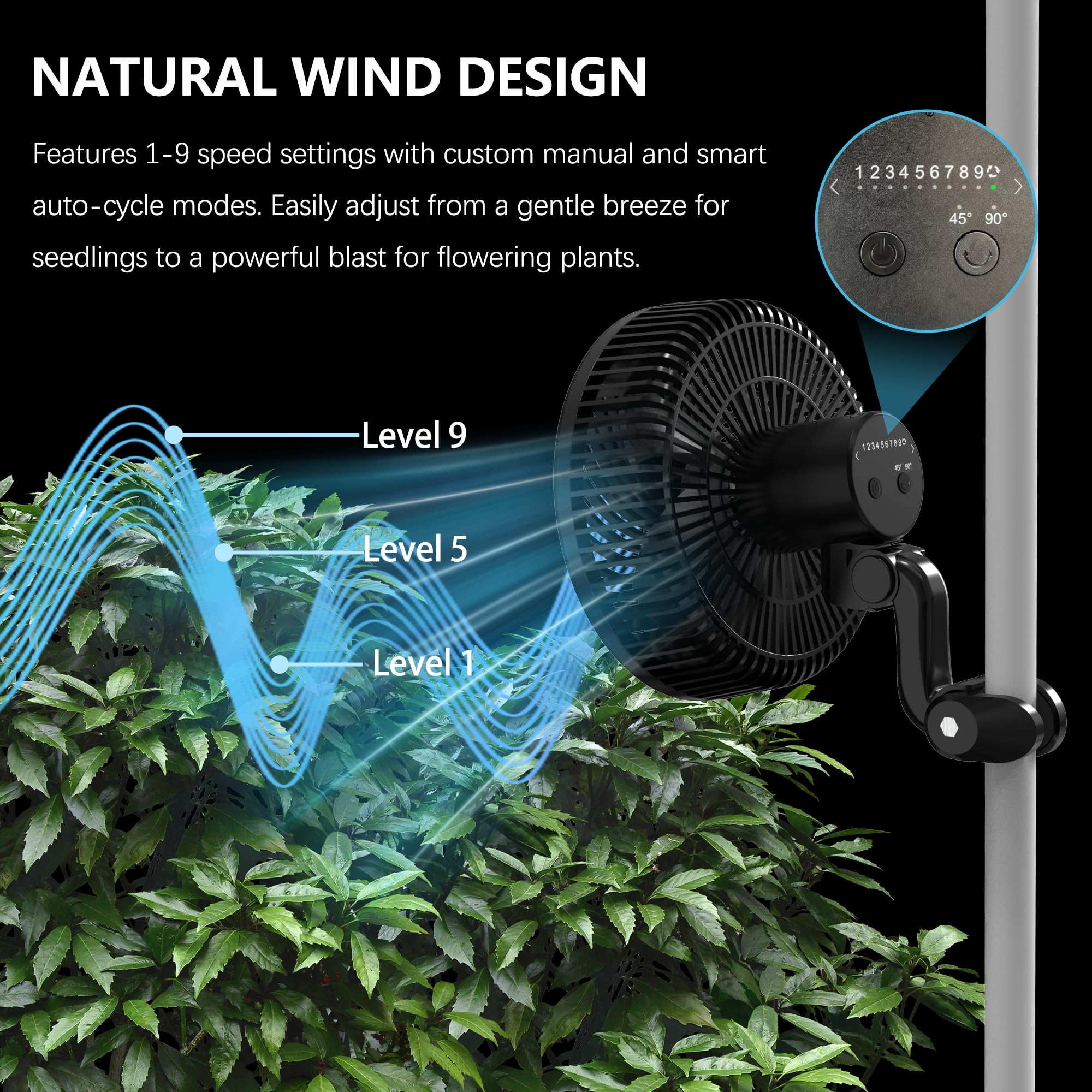 Aygrochy Ventilatore per coltivazione da 9 W con clip, motore EC con 10 velocità, grado di protezione IP-44, ventola a clip per tenda, ventola silenziosa per ricircolo e raffreddamento in interni