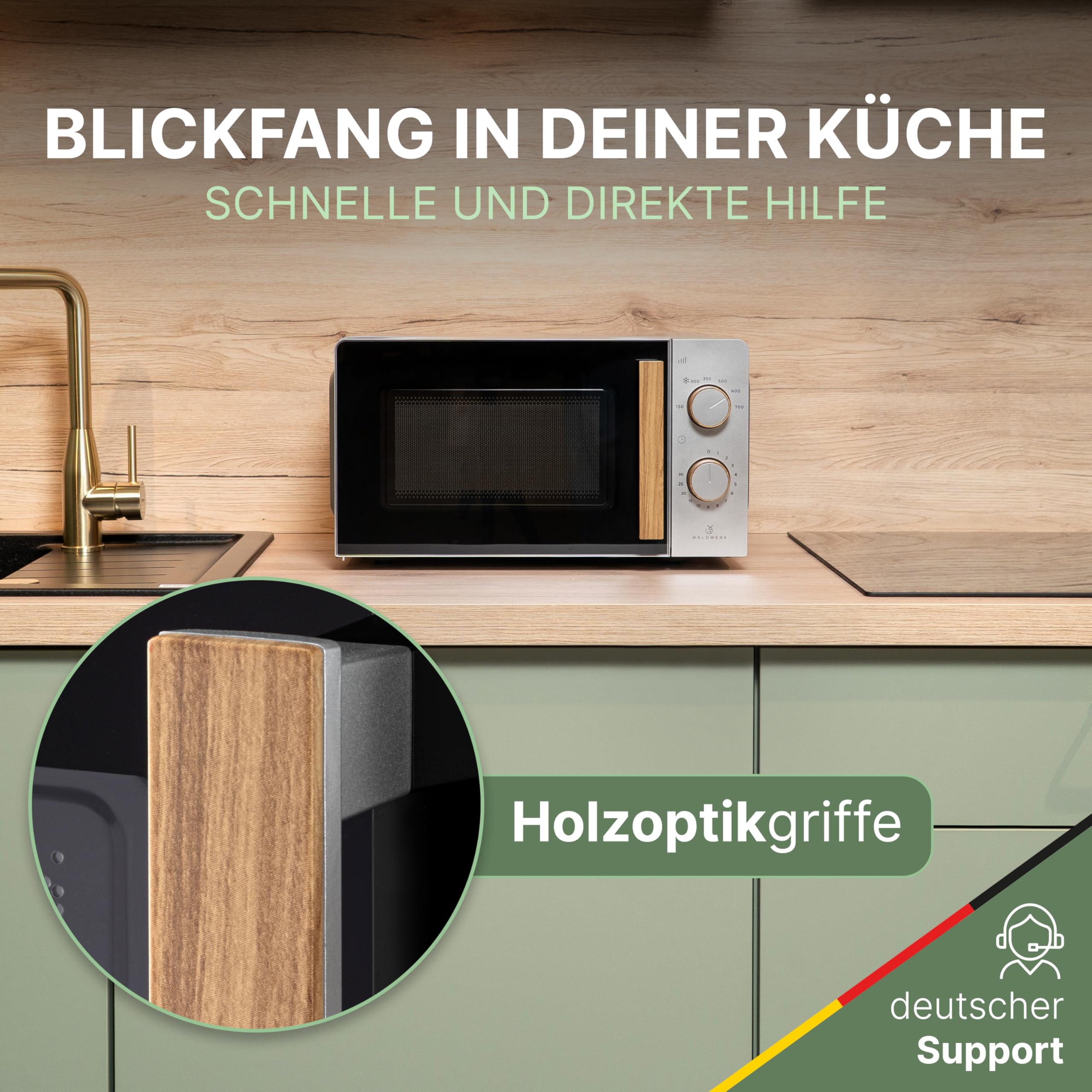 WALDWERK Mikrowelle 20L, 700 Watt - einfache Bedienung mit Drehknöpfen und edles Design