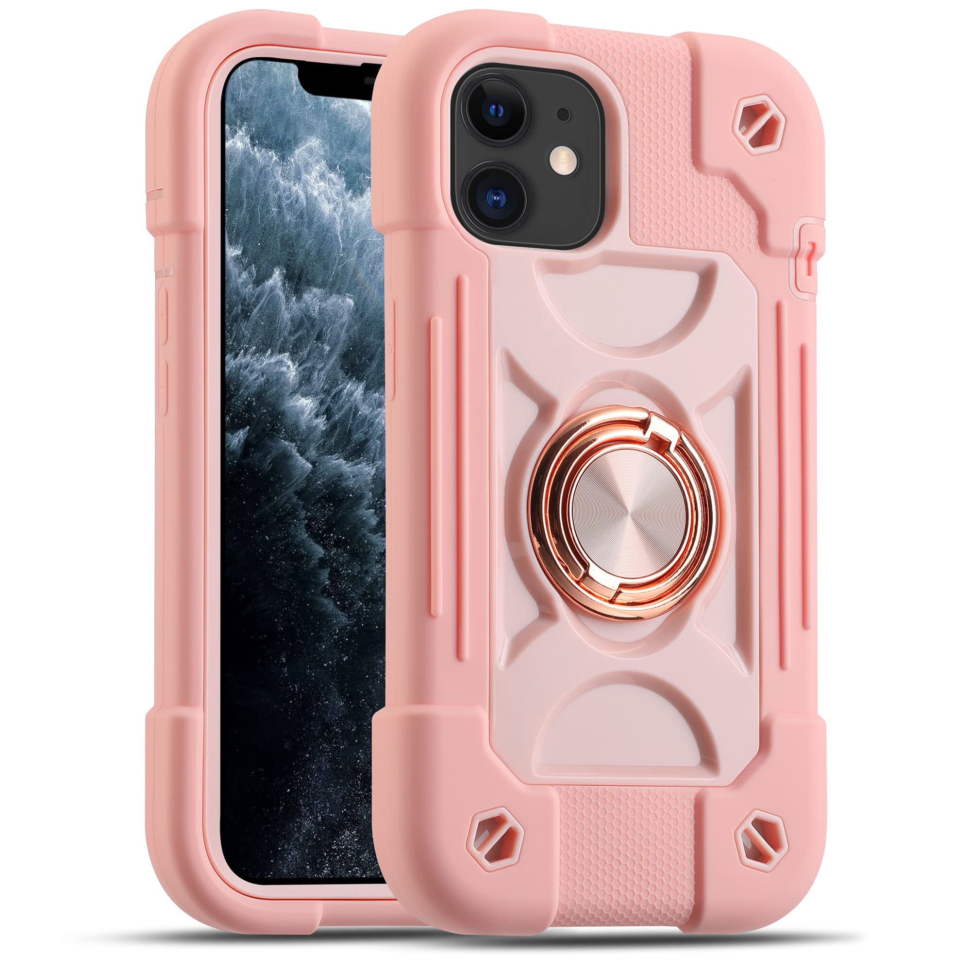 MARKILL Compatible with iPhone 11 Case 6.1 Inch with 360°Rotate Ring Stand, Military Grade Drop Protection Full Body Rugged Heavy Duty Case 3 in 1