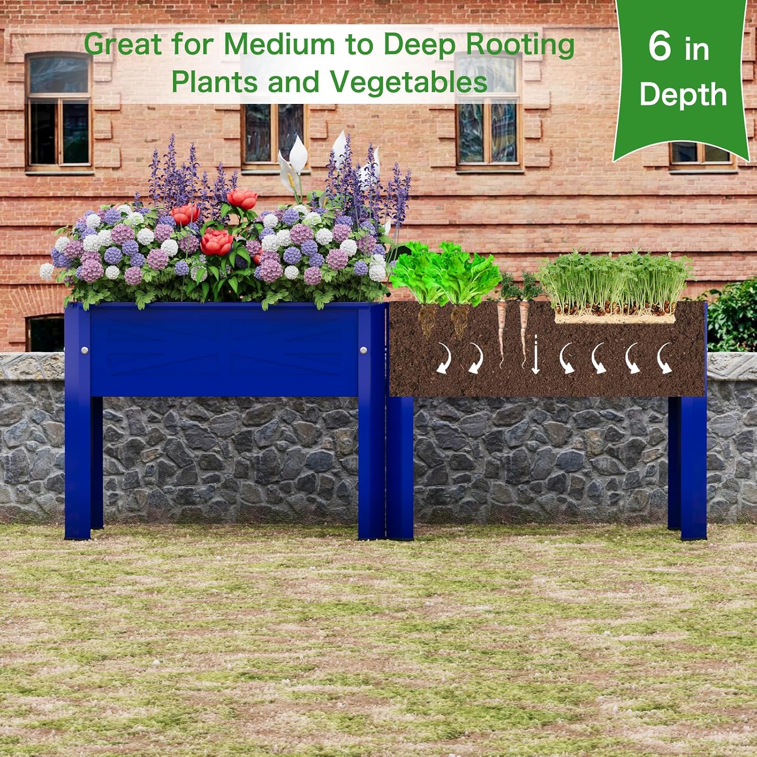 PROXRACER Galvanized Steel Raised Garden Bed with Legs, Heavy Duty Elevated Planter Box, Standing Metal Planter for Vegetables Herbs Flowers, Indoor Outdoor for Patio Balcony Deck, Blue