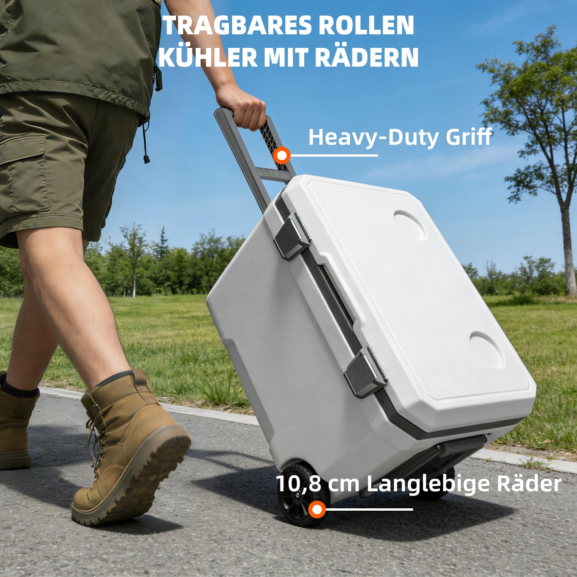 WISD Glacière de 45 l avec roulettes - Fermetures en métal - Peut contenir jusqu'à 4 jours (96 h) - Récipient isotherme pour camping, pique-nique et extérieur