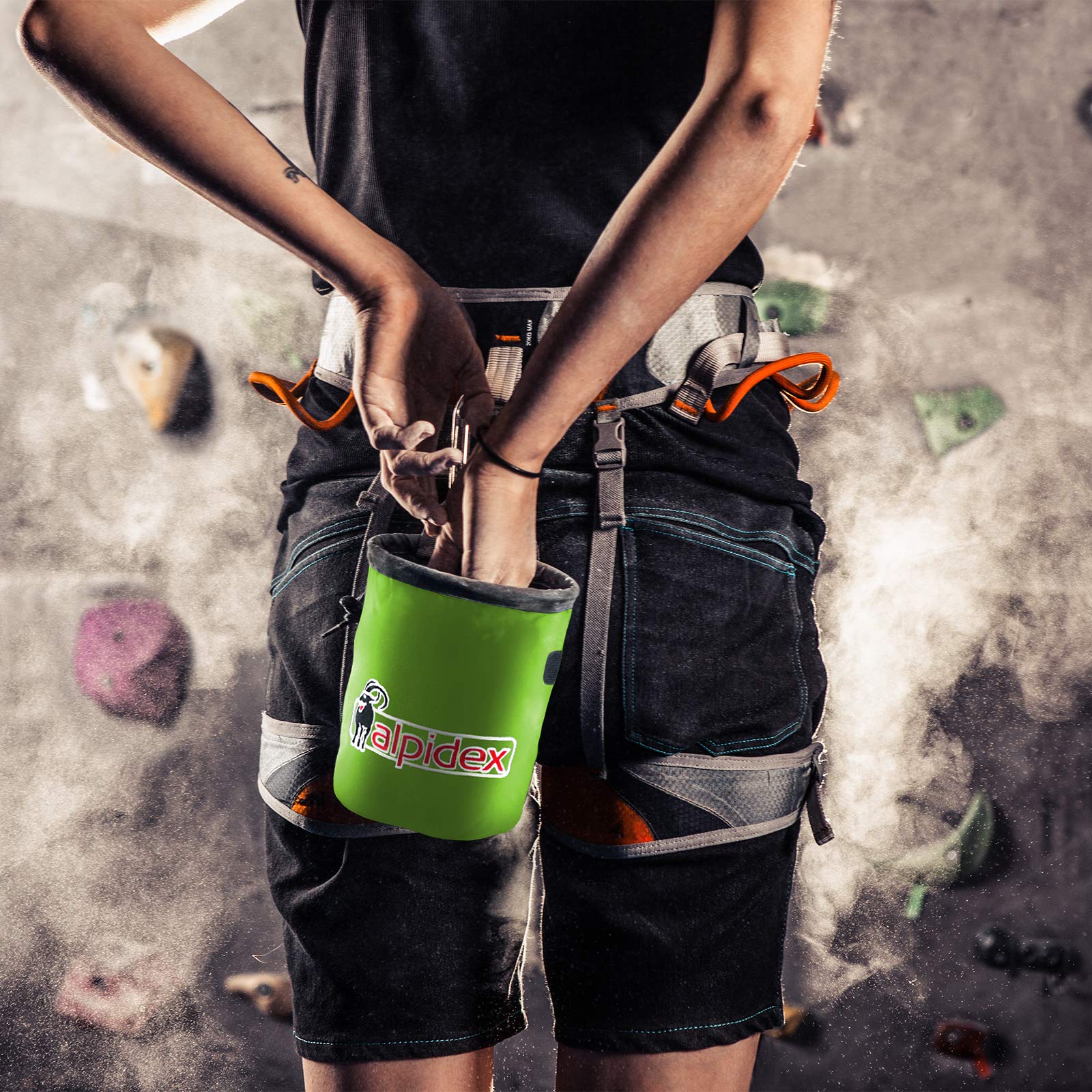 ALPIDEX Bolsa de Tiza Ajustable con cinturón, Bolsa de Tiza para Escalada, Gimnasia, Levantamiento de Pesas, Color Verde