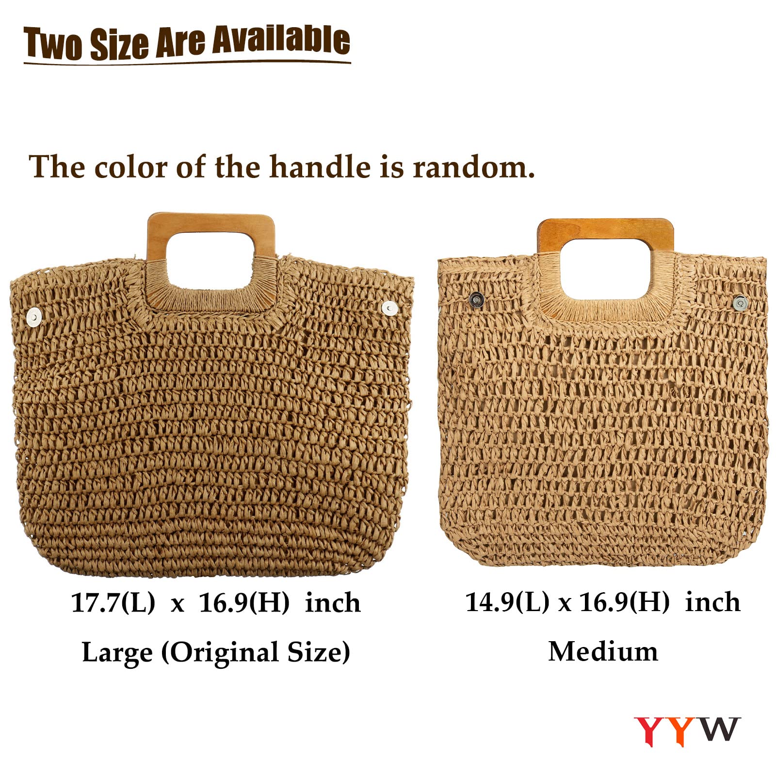YYW Straw Tote Bag Women Hand Woven Large Casual Handbags Hobo Straw Beach Bag with Lining Pockets for Daily Use Beach Travel