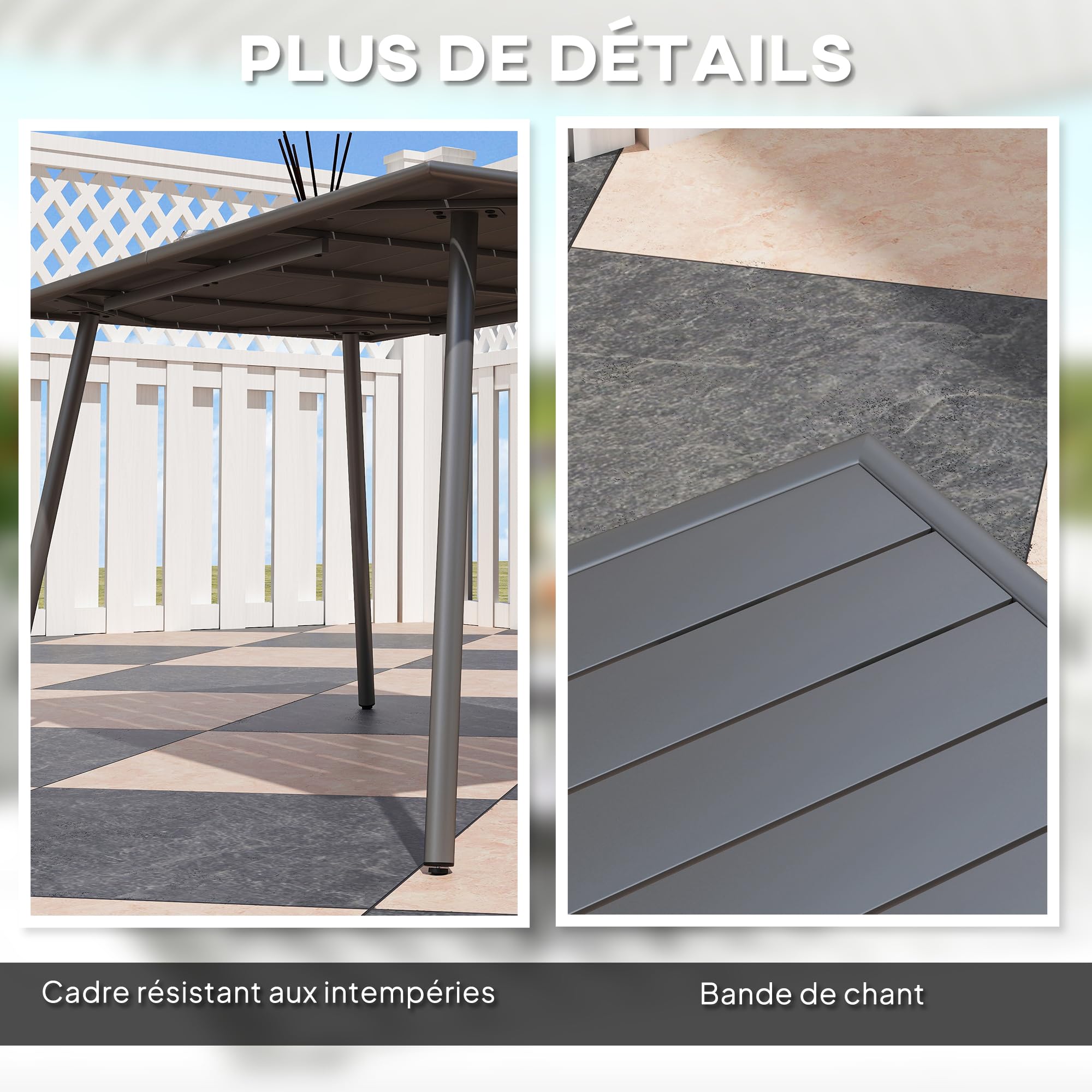 Outsunny Tavolo da pranzo giardino per 6 rettangolare 150x80x74cm Grigio | Tavolo da pranzo da esterno, piano a doghe facile da pulire, telaio in acciaio resistente alla ruggine, terrazza, balcone
