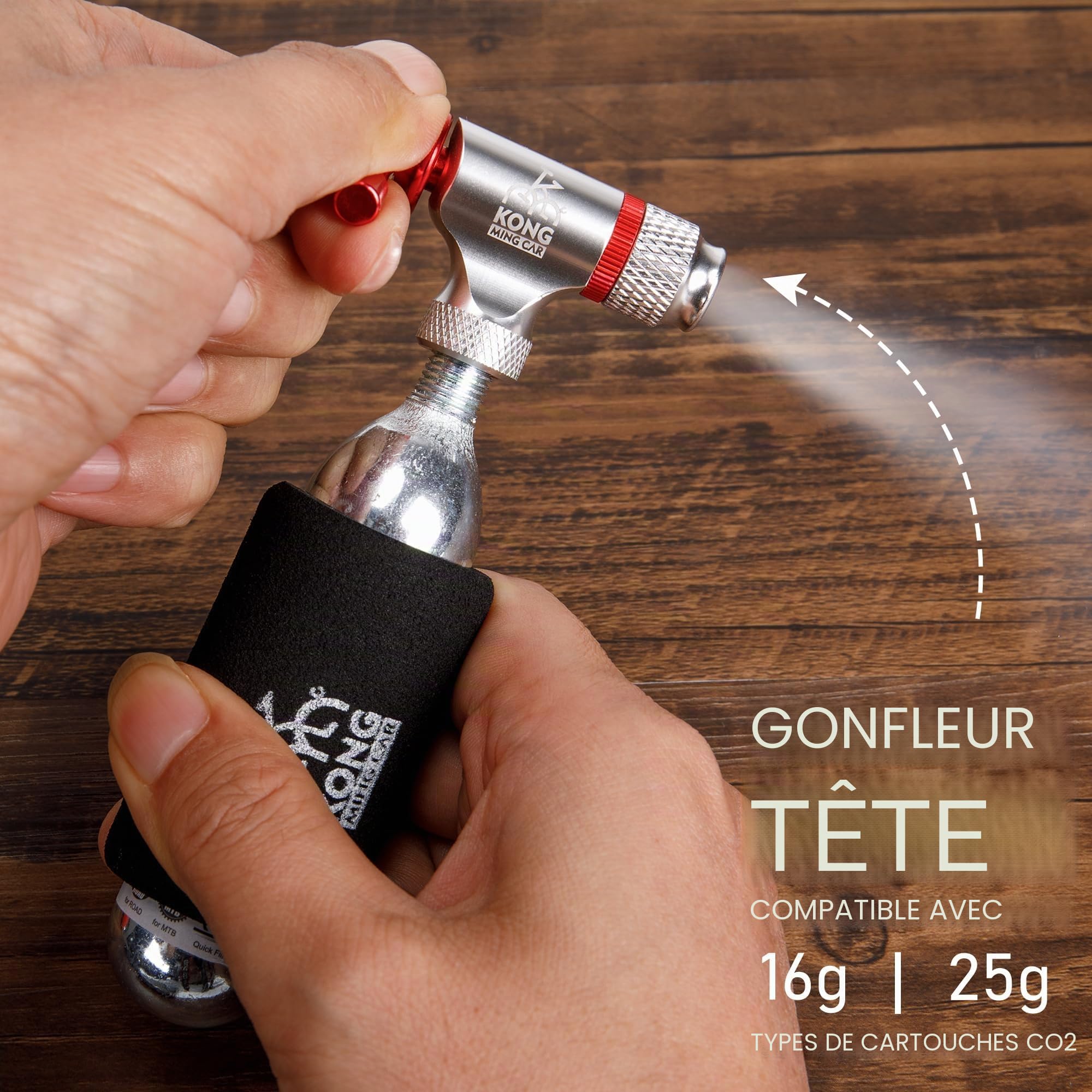 Kit de Gonfleur CO2 Vélo avec 6 Cartouches Filetées 16g/25g Compatible Presta Schrader