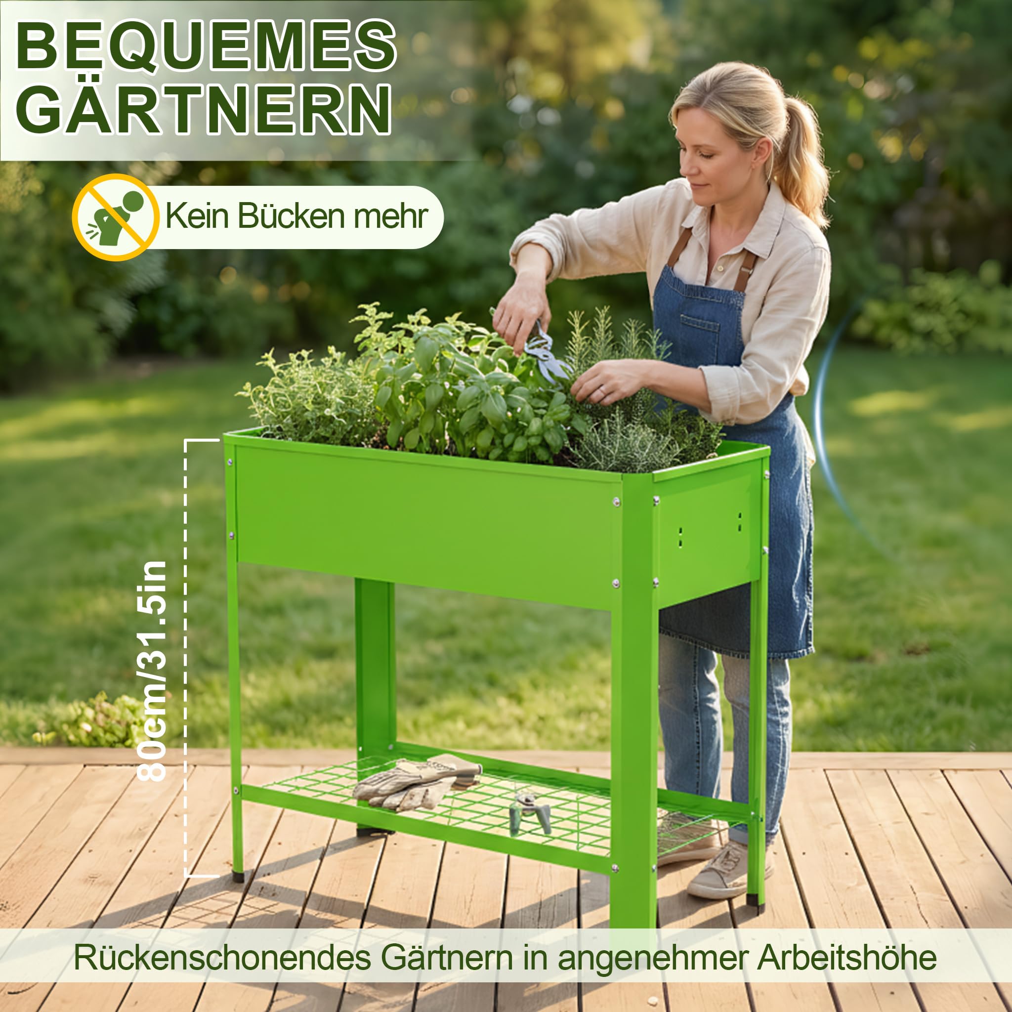HENGMEI Hochbeete Für Garten Metall Hochbeet Mit Ablagefläche, Robuster Anzuchtkasten Für Gemüse Und Kräuter, Platzsparend Für Balkon, Ideal Als Kräuterspirale Und Blumenkasten Balkon 80x35x80cm