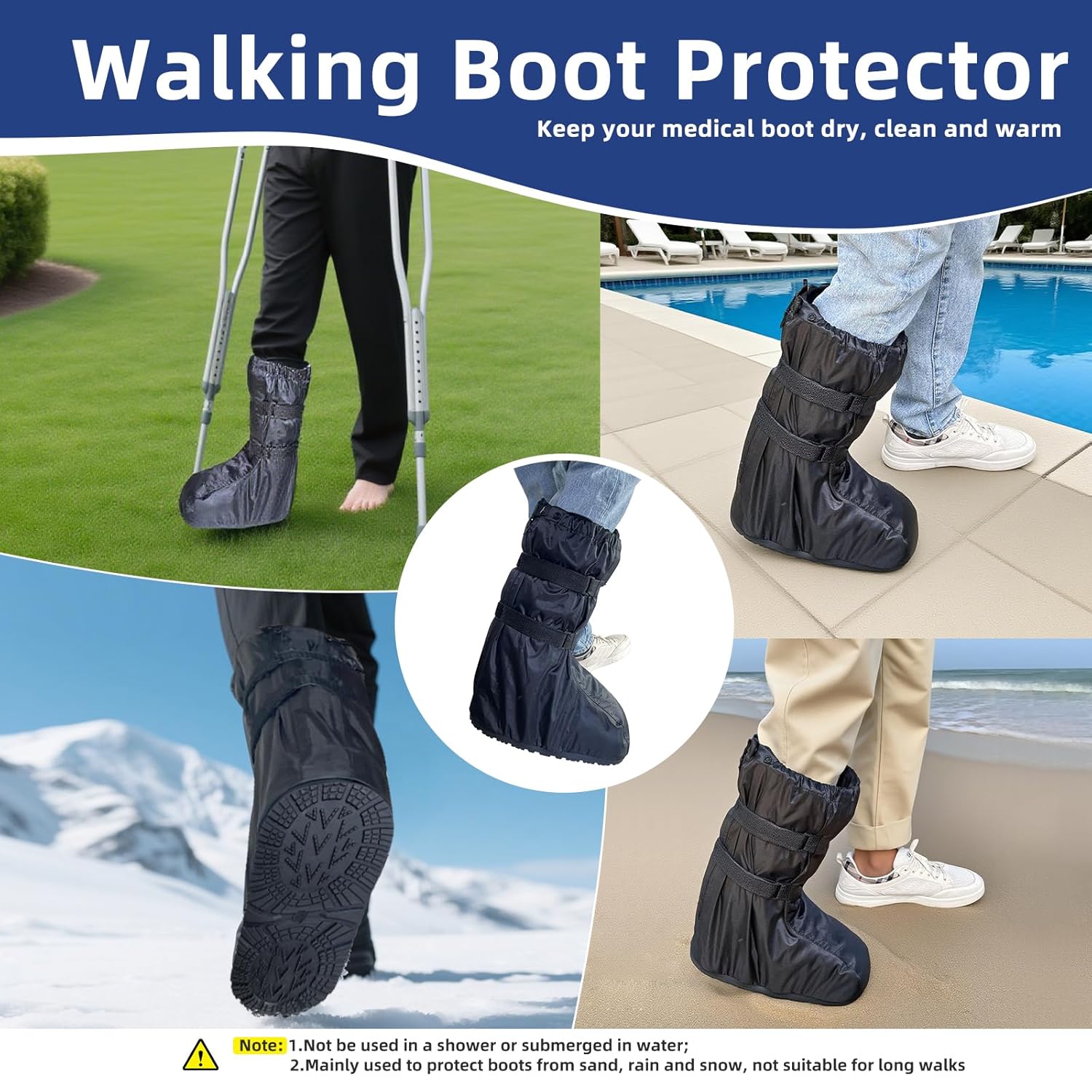 Waterproof Boot Cover for Medical and Orthopedic Boots, Heavy-Duty Non-Slip Sole, Reusable Shoe Protector for Rain, Snow, Beach, Garden, Indoor & Outdoor Use (Large) - Image 6