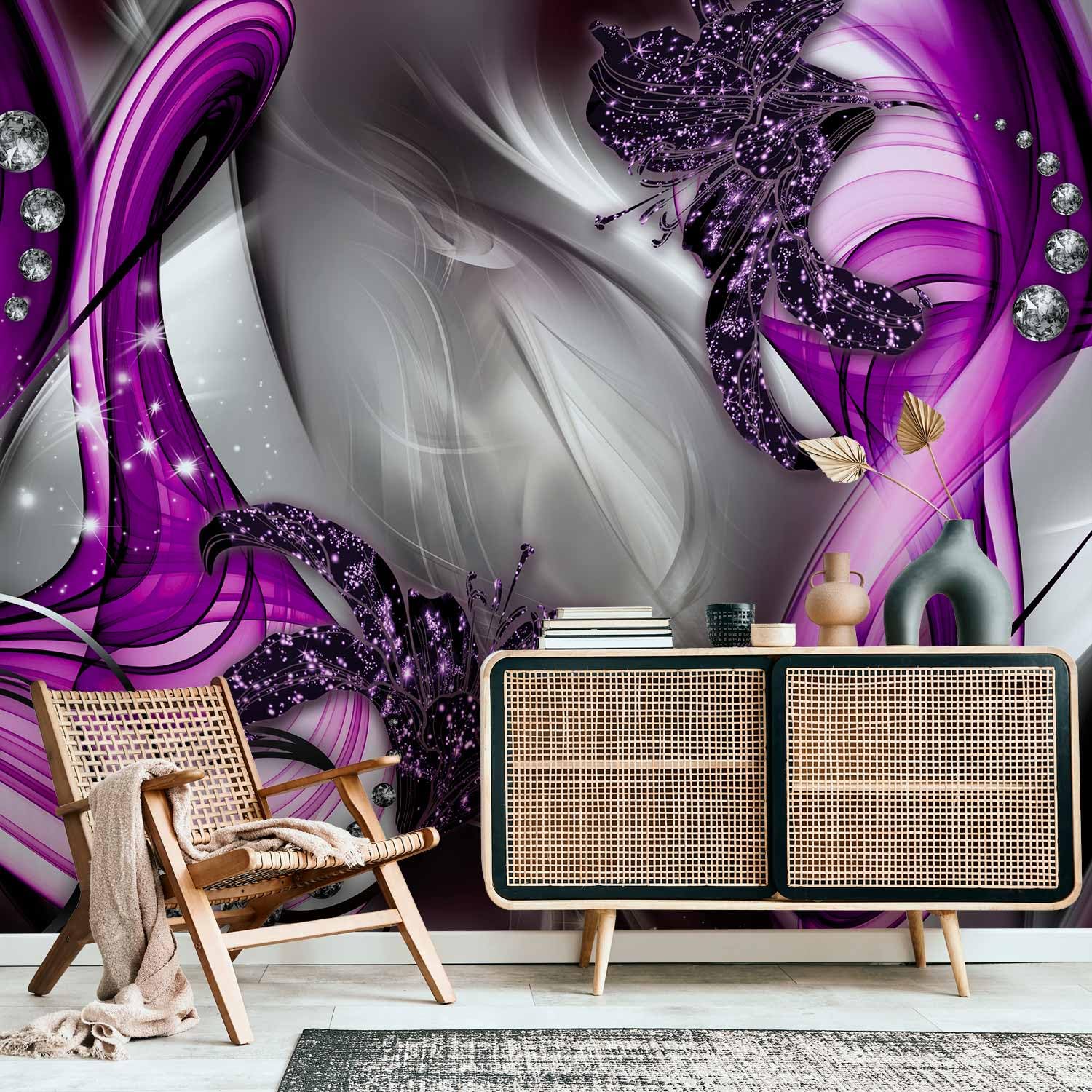 artgeist Wall Mural Purple Abstract 135x101 in - Peel and Stick Self-Adhesive Wallpaper Removable Large Sticker Foil Wall Decor Print Picture Image Design a-A-0221-a-d