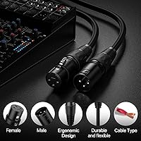 Vista 2 de Cable XLR de 1.5 pies, 6 unidades, cables de micrófono, cable de altavoz de micrófono equilibrado de alta calidad con cable XLR macho a hembra DMX