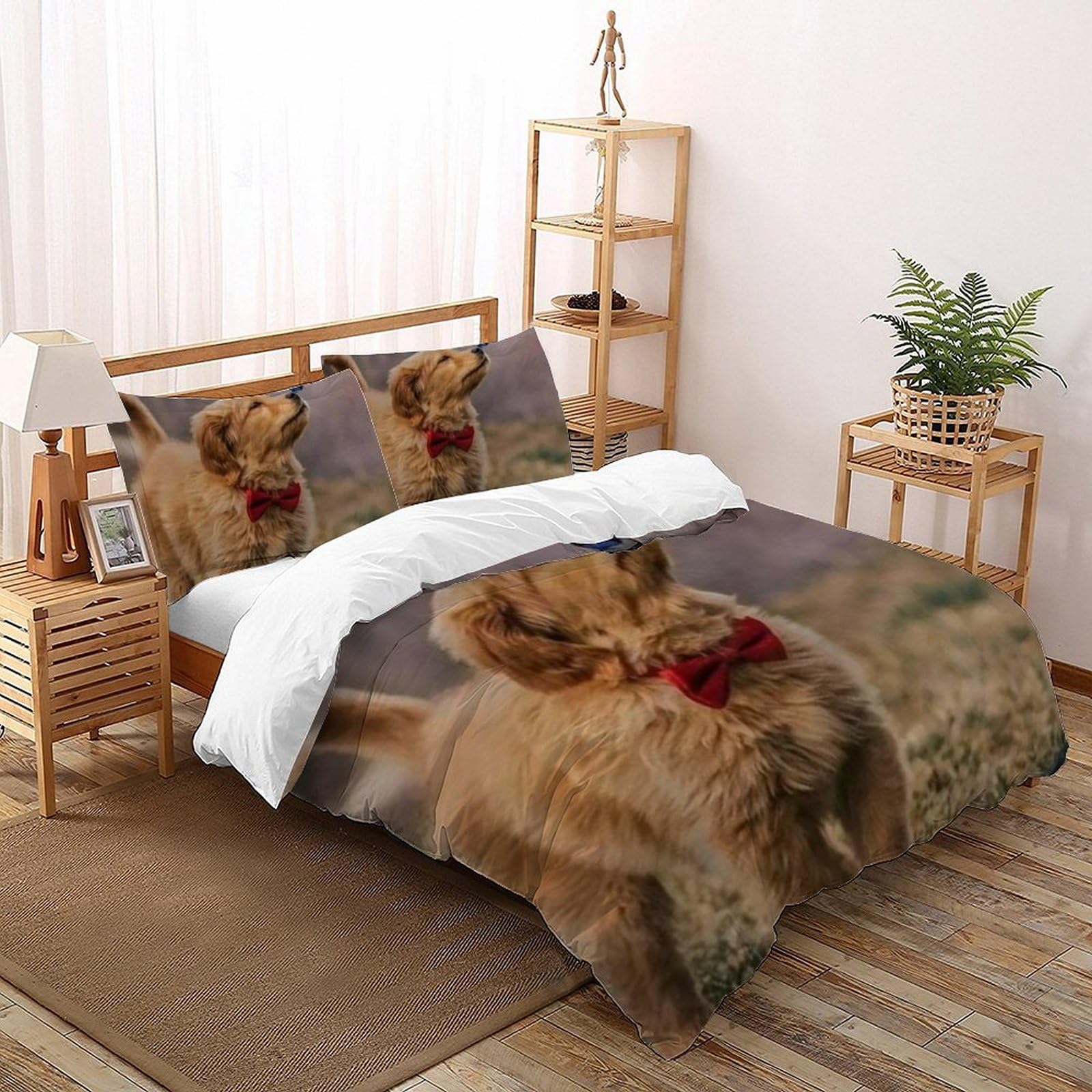 Housse de couette chiots animaux 3D avec 2 taies d'oreiller