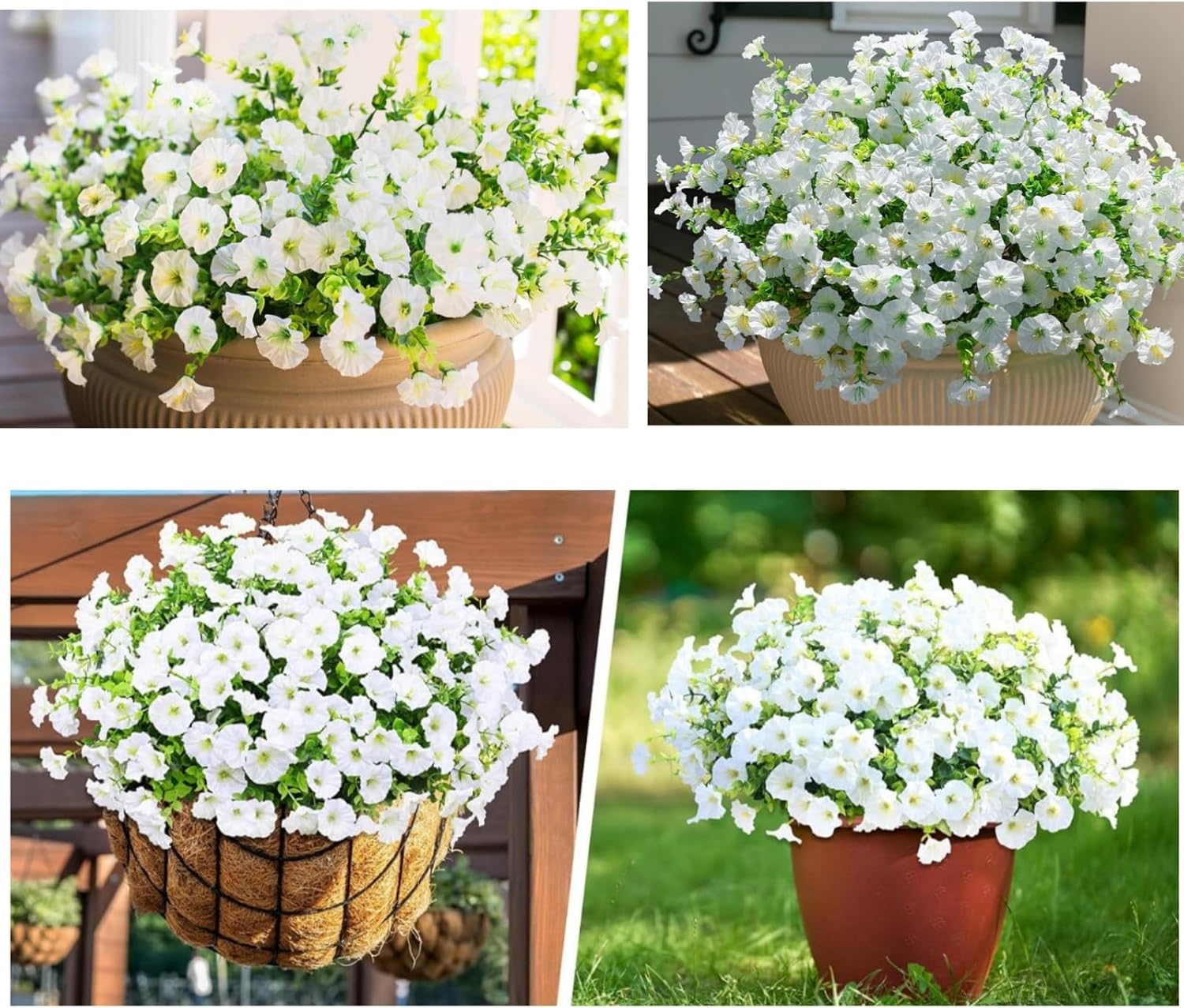Artificial Flowers for Decoration, No Fade Resistant Plants, Flowers for Spring Summer Decoration Home Garden Window Box Farmhouse Wedding Party Decor (White)