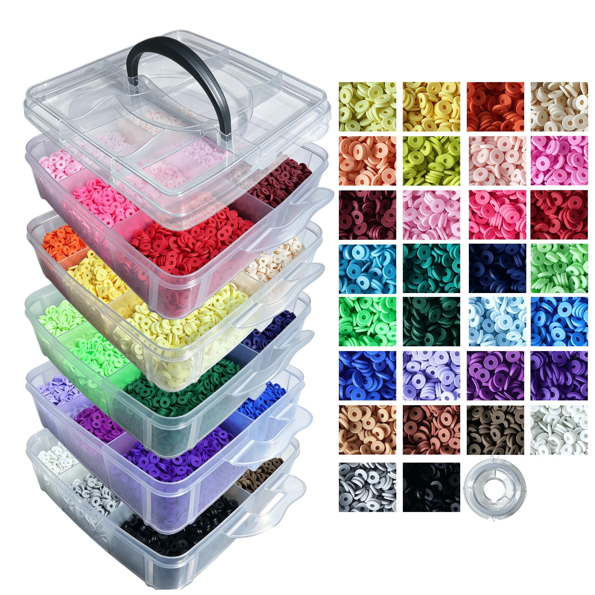 YMSDZHL Juego de 45000 pulseras de cuentas de arcilla, 30 cuentas planas de colores para hacer joyas de amistad, cuentas Heishi de polímero con abalorios, regalos para adolescentes y niñas