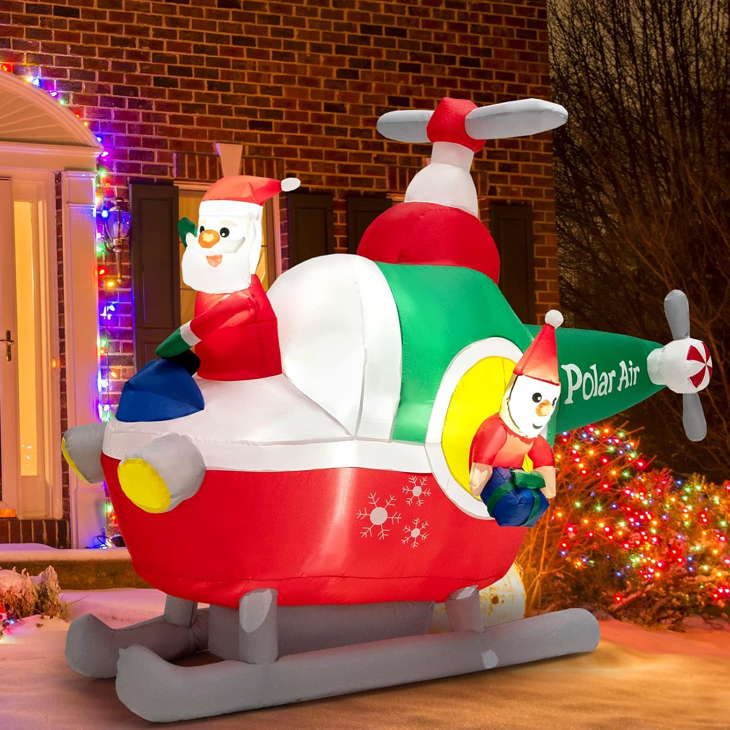 6FT Long Inflatable Santa Claus on Helicopter, Christmas