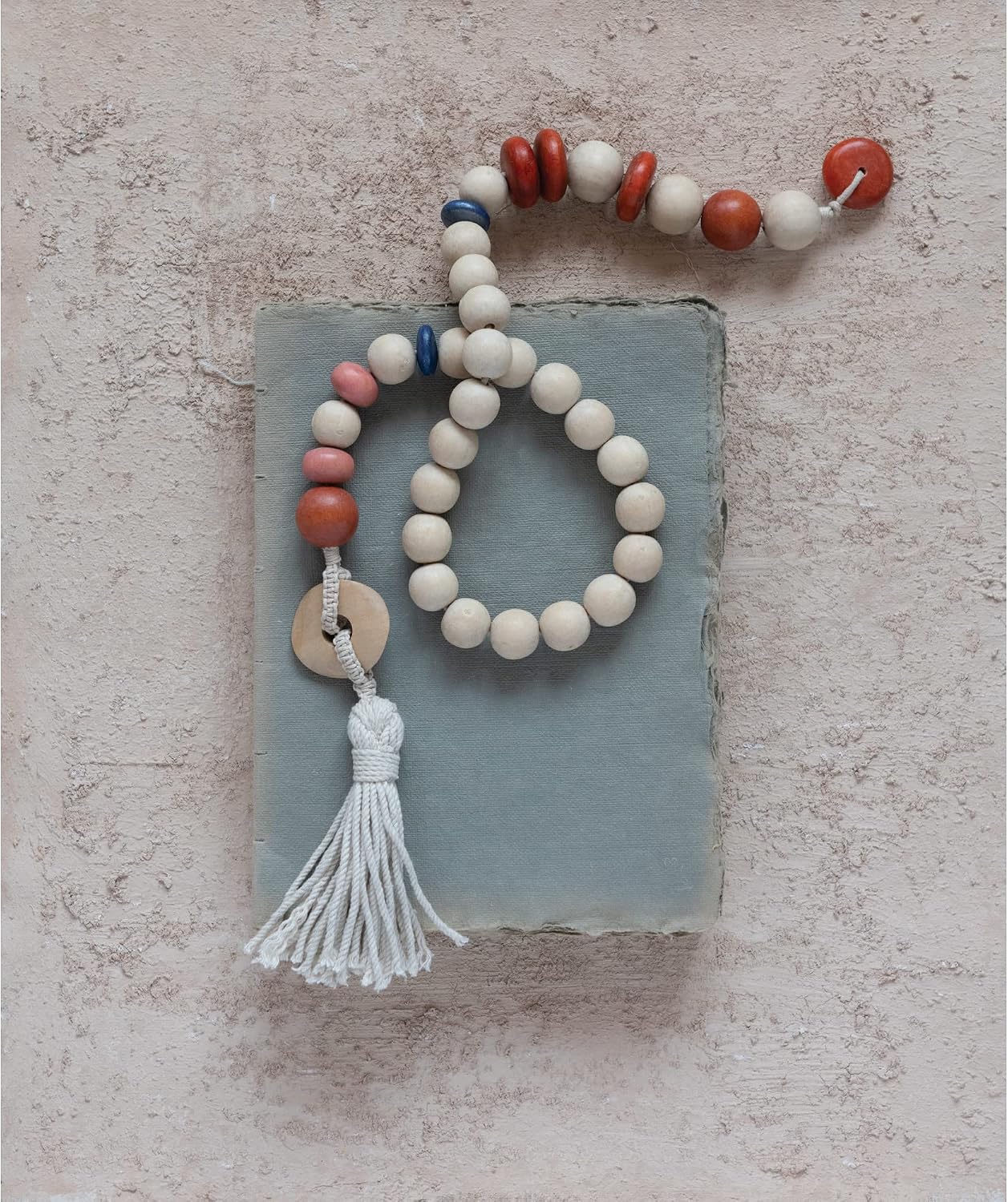 Creative Co-Op Wood Bead Garland with Cotton Tassel