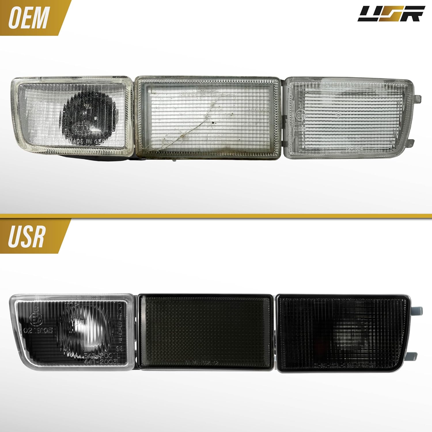 USR 93-99 HELLA Style Front PROJECTOR GLASS Lens Fog Light/Turn Signal/Reflector Lamps 6pc (Left + Right) - Compatible with 1993-1999 Volkswagen Golf GTi VW Jetta Mk.3 Mk 3 (SMOKE/BLACK w/BULBS)