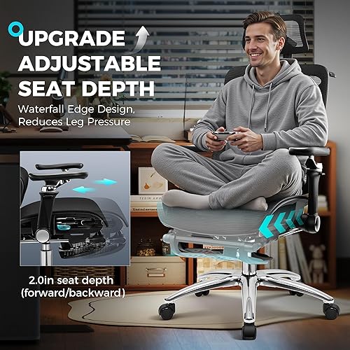 Miniatura 8 de Silla de oficina ergonómica con reposapiés, silla de escritorio grande y alta, silla de computadora con respaldo alto con brazos abatibles 6D y