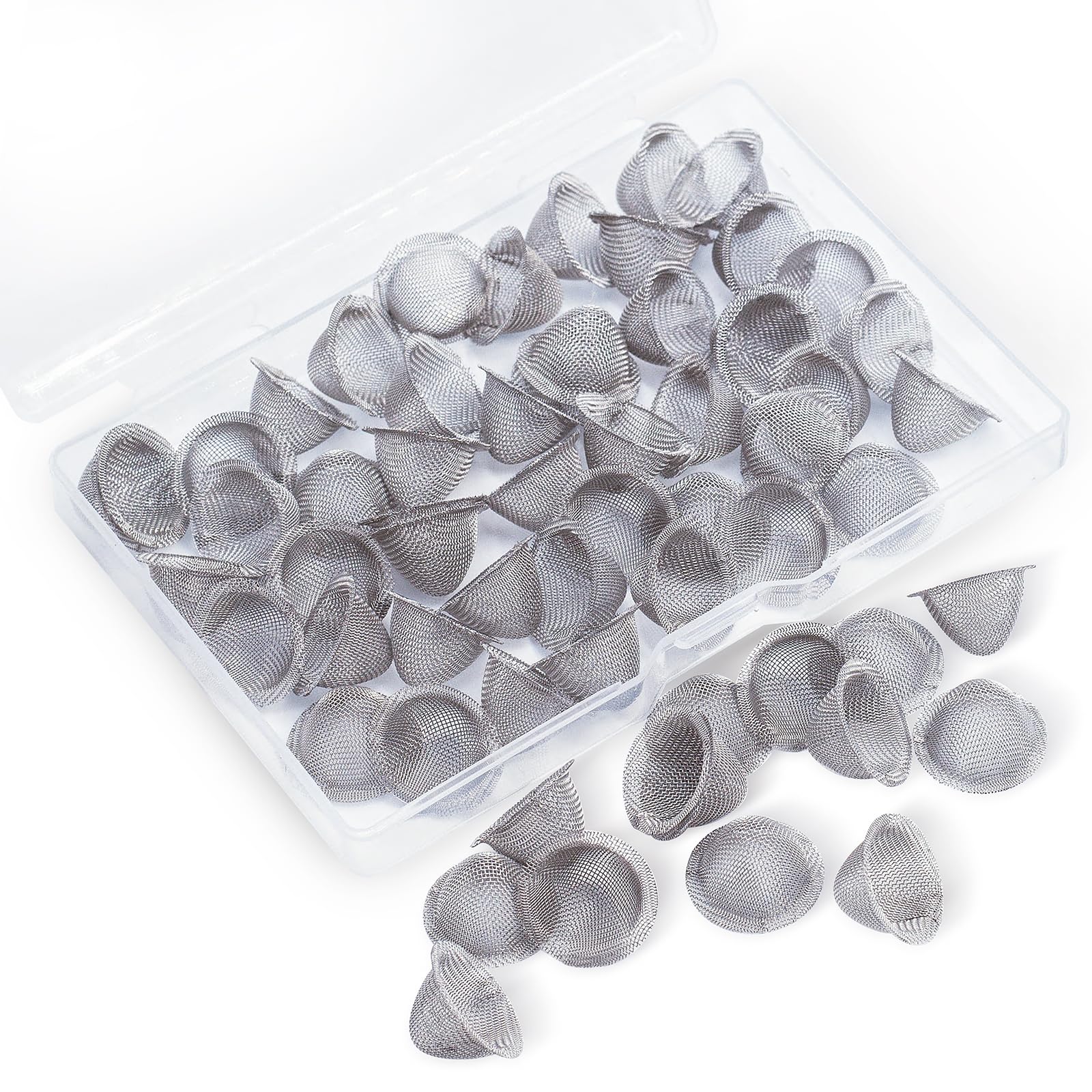 50 PCS Pipe Screens 1/2 Inch 100% Stainless Steel Bowl Screens Filters, 0.5 Inch Tapered Design Metal Clean Screen, Reusable Filters Self-Adjustable Size Filters, with a Storage Box