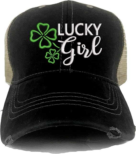 Custom Hat St. Patrick's Day Lucky Girl Clover Trucker Embroidered
