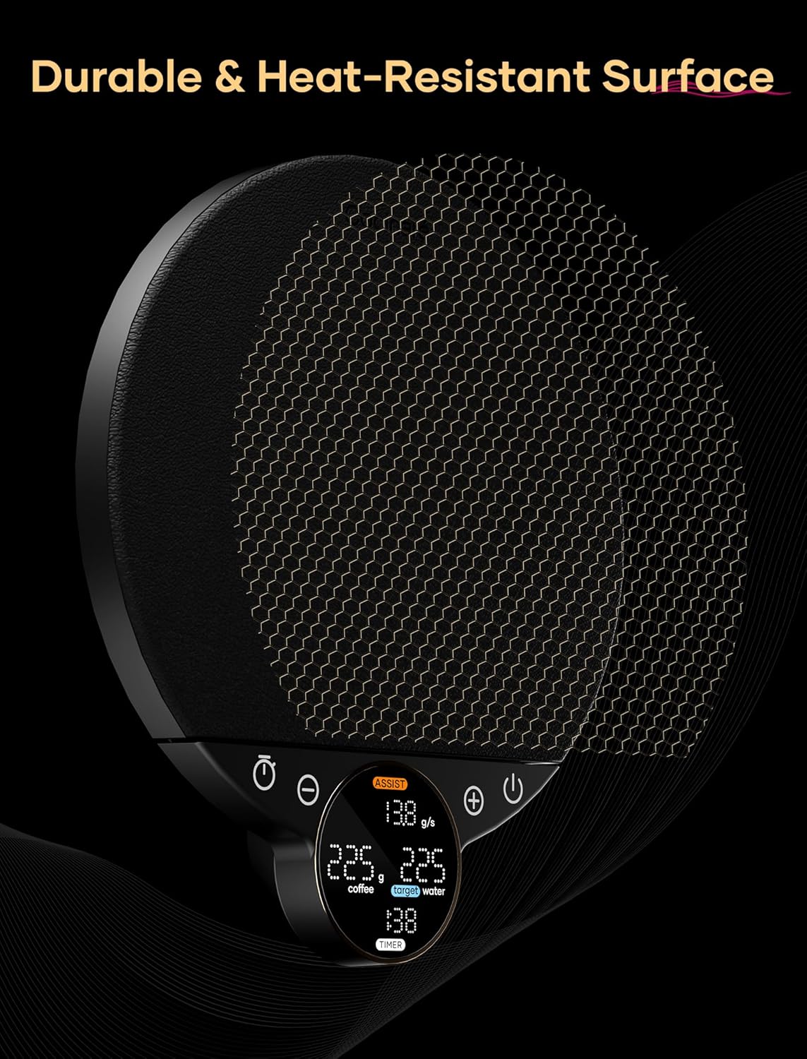 Close-up of the Cocinare Balance Digital Coffee Scale's textured eco-leather surface