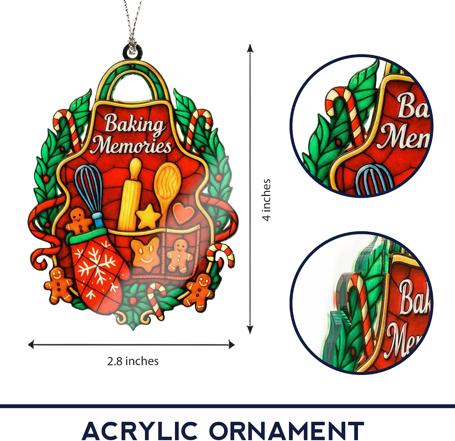Baking Ornament 2026– Christmas Kitchen Decor – Holiday Baking Gift - Baker Card Xmas Gift – Suncatcher Effect Window – Car Hanging image 4