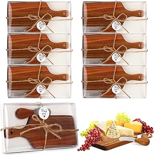 Tioncy 6 Pack Cheese Board and Cheese Spreader Knive Set Cutting board bulk with Gift Boxes Mini Charcuterie Boards Serving for Christmas Wedding Bridal Shower Birthday Supplies(Acacia Wood)