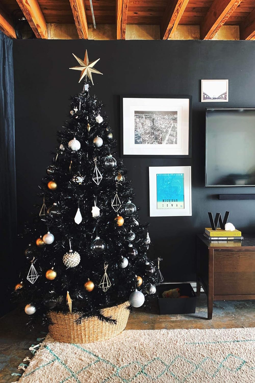 Perfect Holiday 4' Black Canadian Pine Christmas Tree | 291 Tips, Dia 30" | Includes Metal Stand (PVC-4BLK)