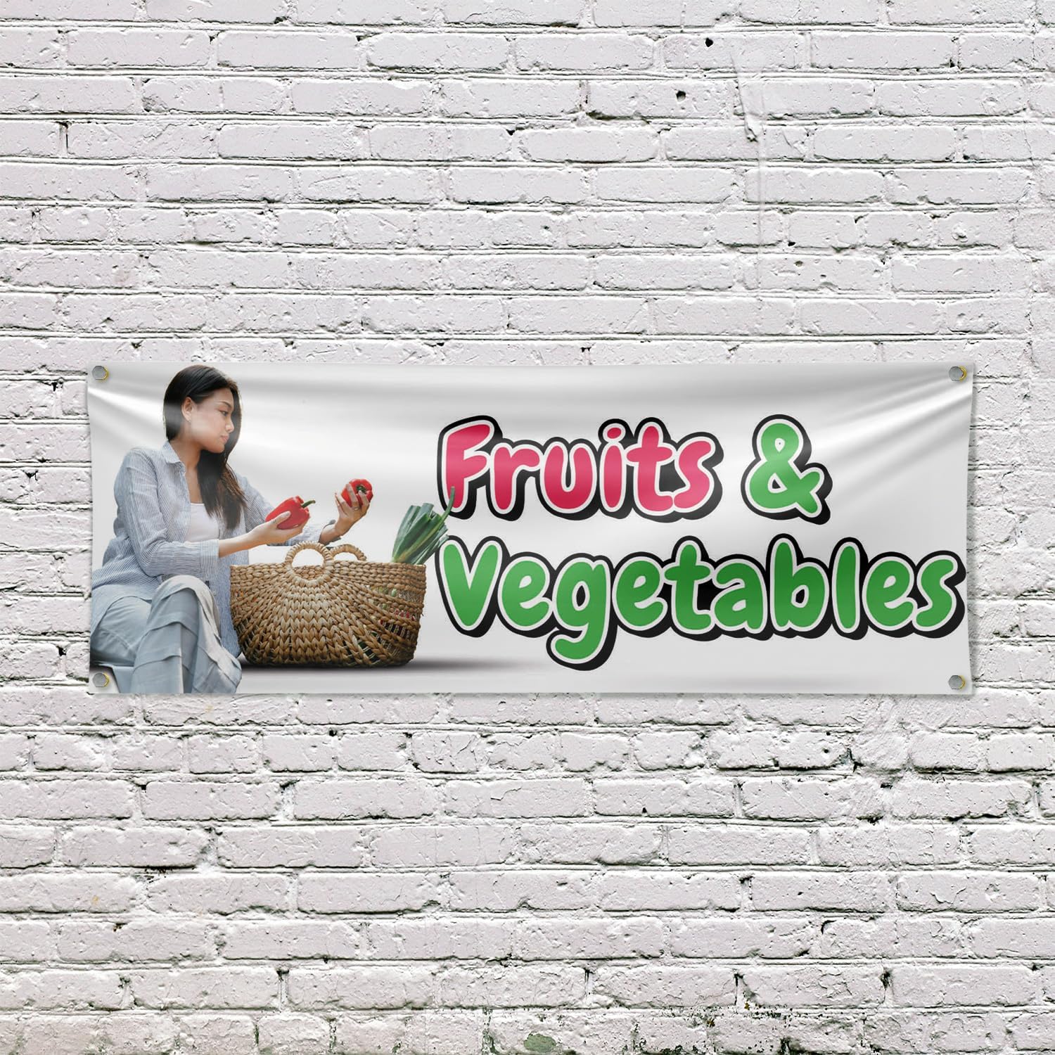 Fruits and Vegetables Banner Sign 18 Inch x 48 Inch | 13 oz Vinyl with Metal Grommets | Heavy-Duty Single-Sided Outdoor Durable Printed High-Quality Weatherproof | Made in the USA