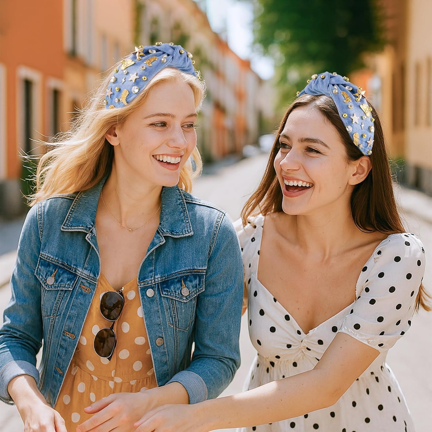 Western Cowgirl Headbands for Women, Rodeo Outfits Country Concerts Costume Cowboy Chic Boots Hat Charm Knotted Headband, Cowgirl Hair Accessories for Western Themed Party (Denim) - Image 5