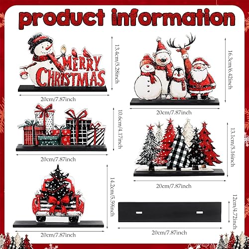 Miniatura 2 de Huwena 5 piezas de decoración de mesa de Navidad, centros de mesa de Navidad, letreros de alegría, muñeco de nieve, reno, guantes para invierno,
