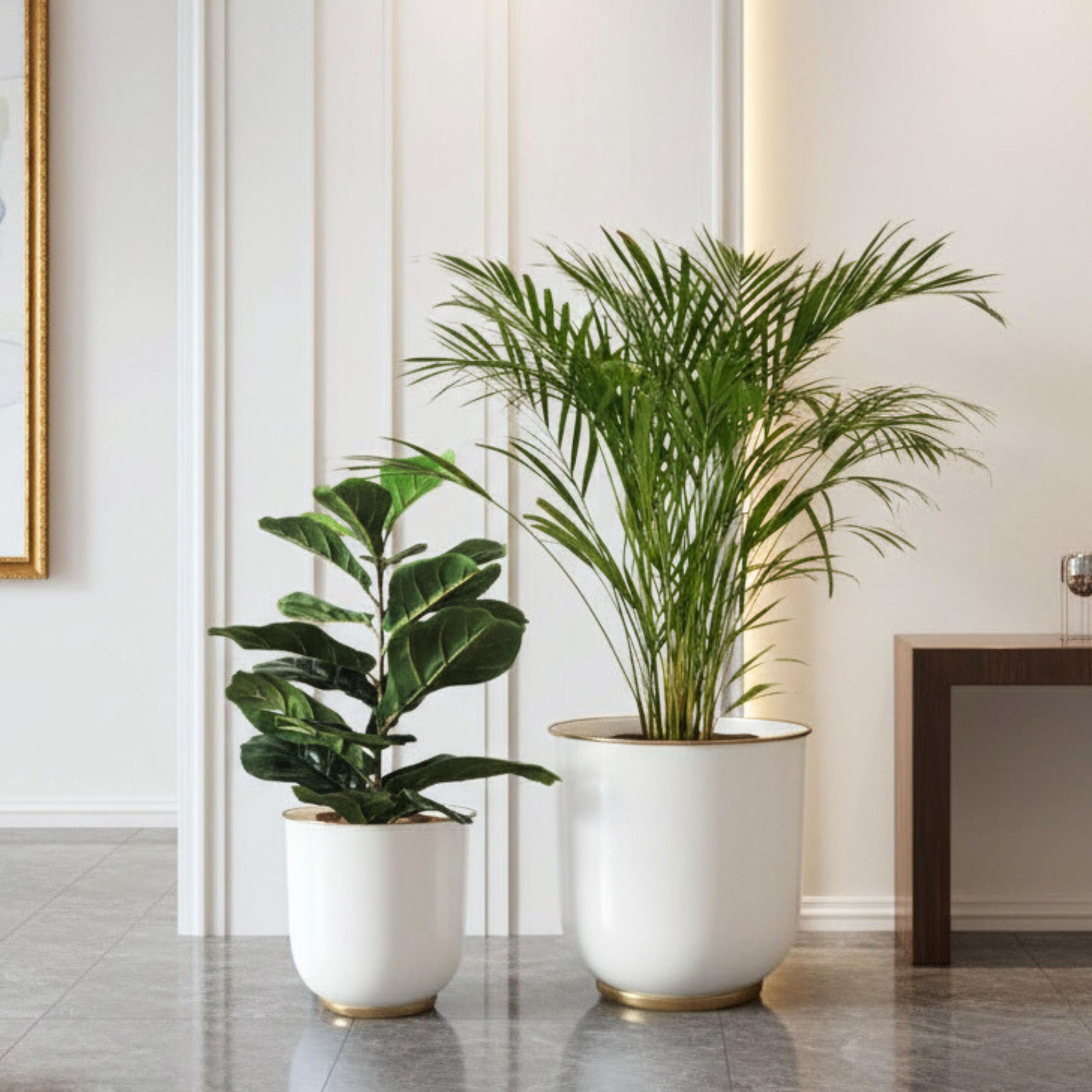 BEHOMA Metal Planters White (Set of 2), Modern Large Planters for Home Decor, Decorative Planters for Living Room Balcony Office Decor, Floor planters Set, Plant Pots (Plants not Included)