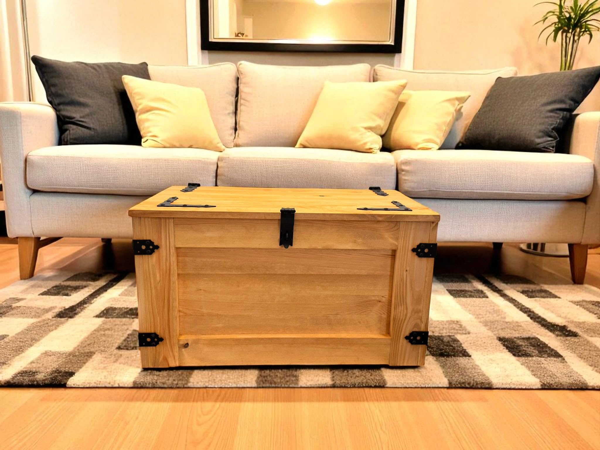 weeco Holztruhe mit beweglichem Regal und Rädern, Holzkiste mit Schiebeschublade, Schatzkiste aus Holz, Aufbewahrungsbox klappbarem Deckel 80x47x45cm, 24kg, Eichenfarbe