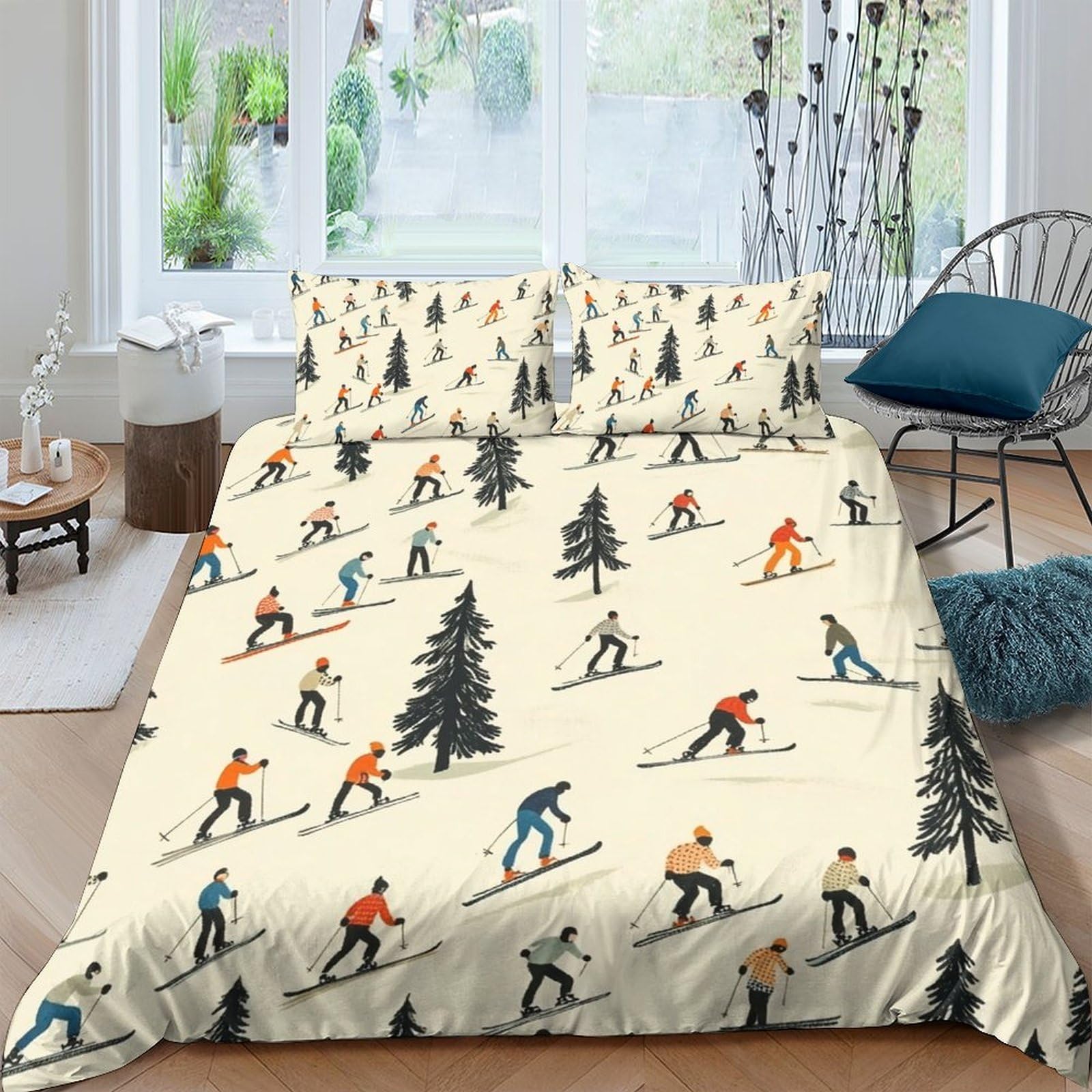 Ctjqhvkz Style-9 3D Printed Skiing Forest Fitted Sheet Microfiber Soft Breathable Winter Sports Bed Cover For Bedroom Dorm Decor Single（135X200cm）