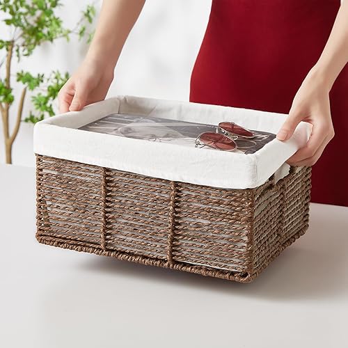 Miniatura 3 de Vagusicc Cesta de almacenamiento de mimbre, paquete de 6 cestas para organizar, cestas de mimbre con asa, cesta tejida rectangular para estantes de