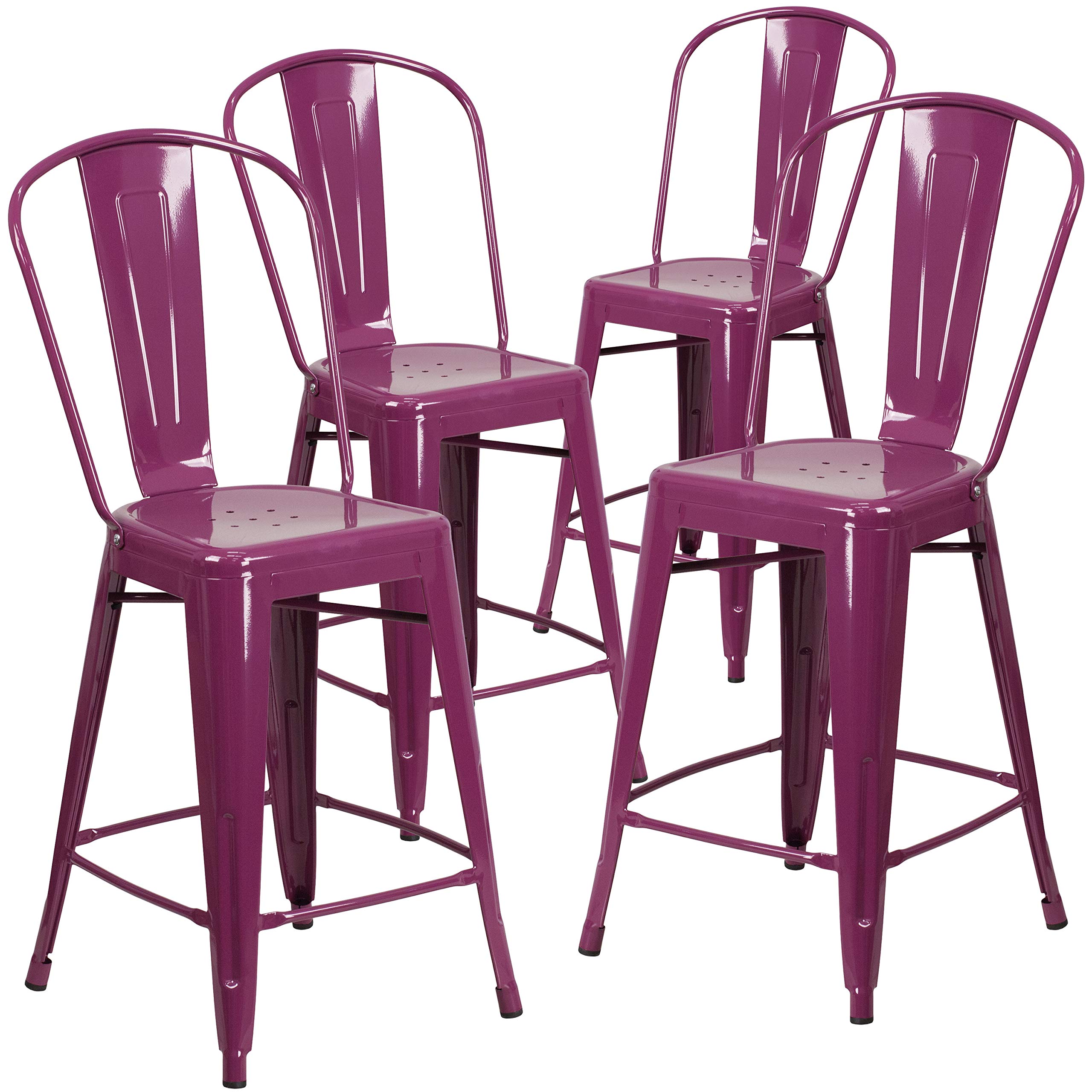 Flash Furniture Purple / Set of 4 / Metal Seat Stools & Bar Chairs