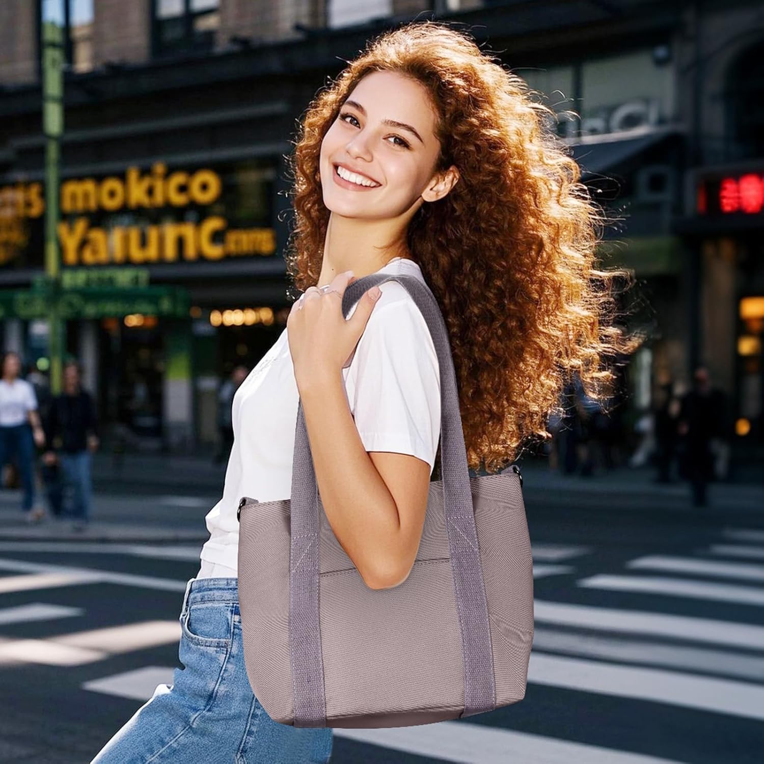 Geestock Small Tote Bag for Women with Zipper, Cute Casual Tote Purse Bag, Waterproof Top Handle Shoulder Crossbody Handbag - Image 3